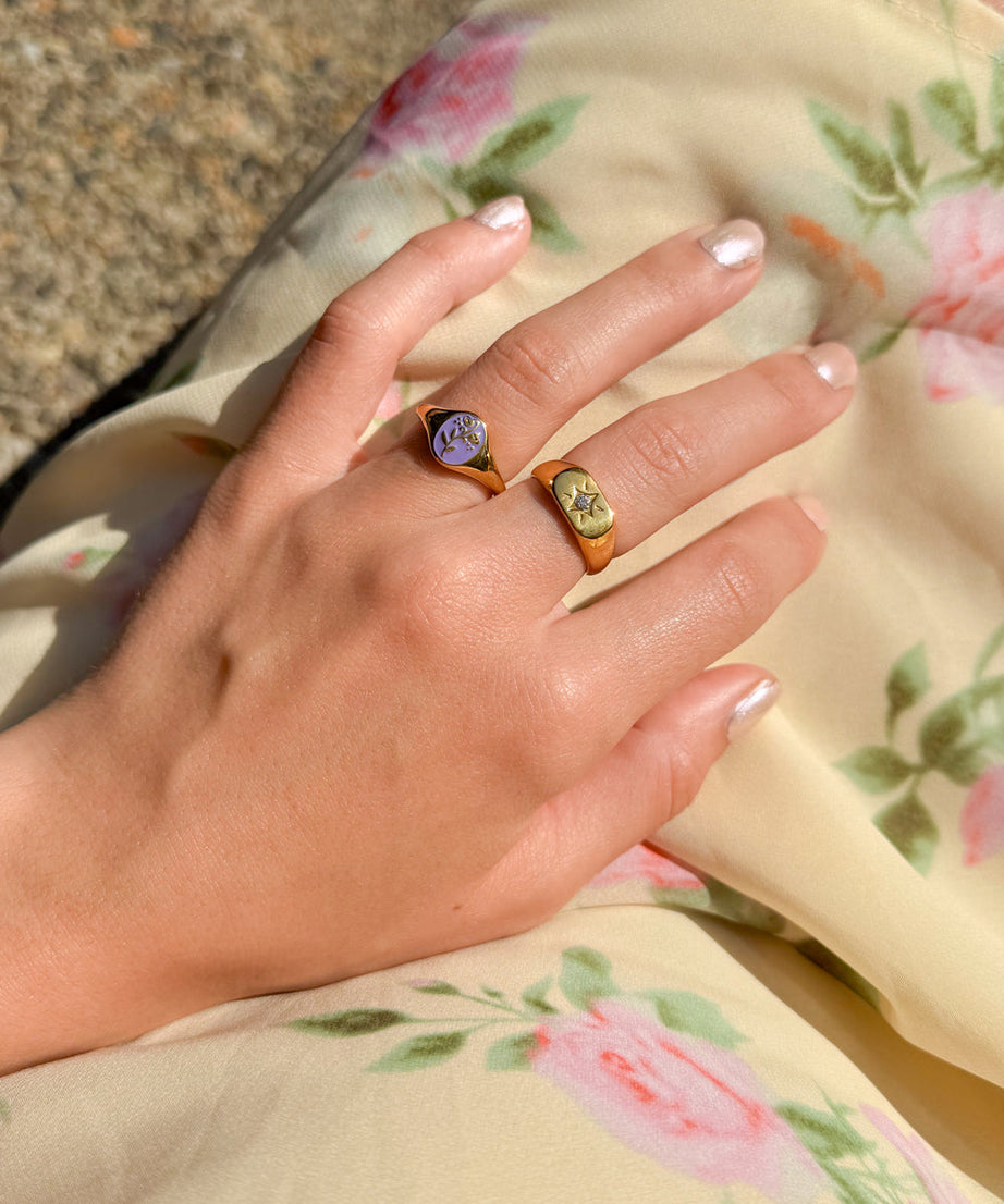 Lavender Flower Signet Ring