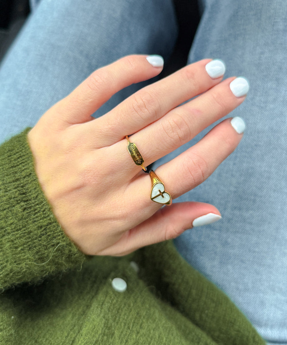 Enamel Heart Cross Ring