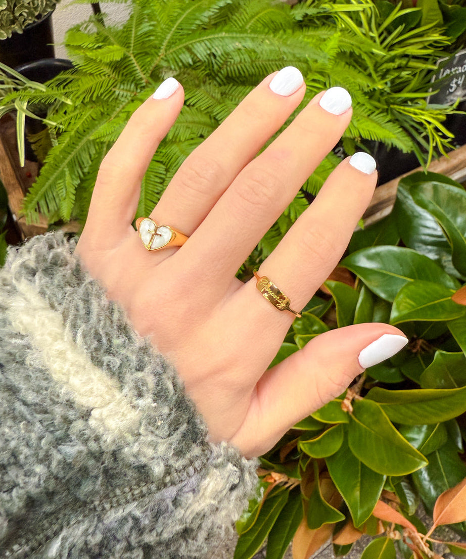 Enamel Heart Cross Ring