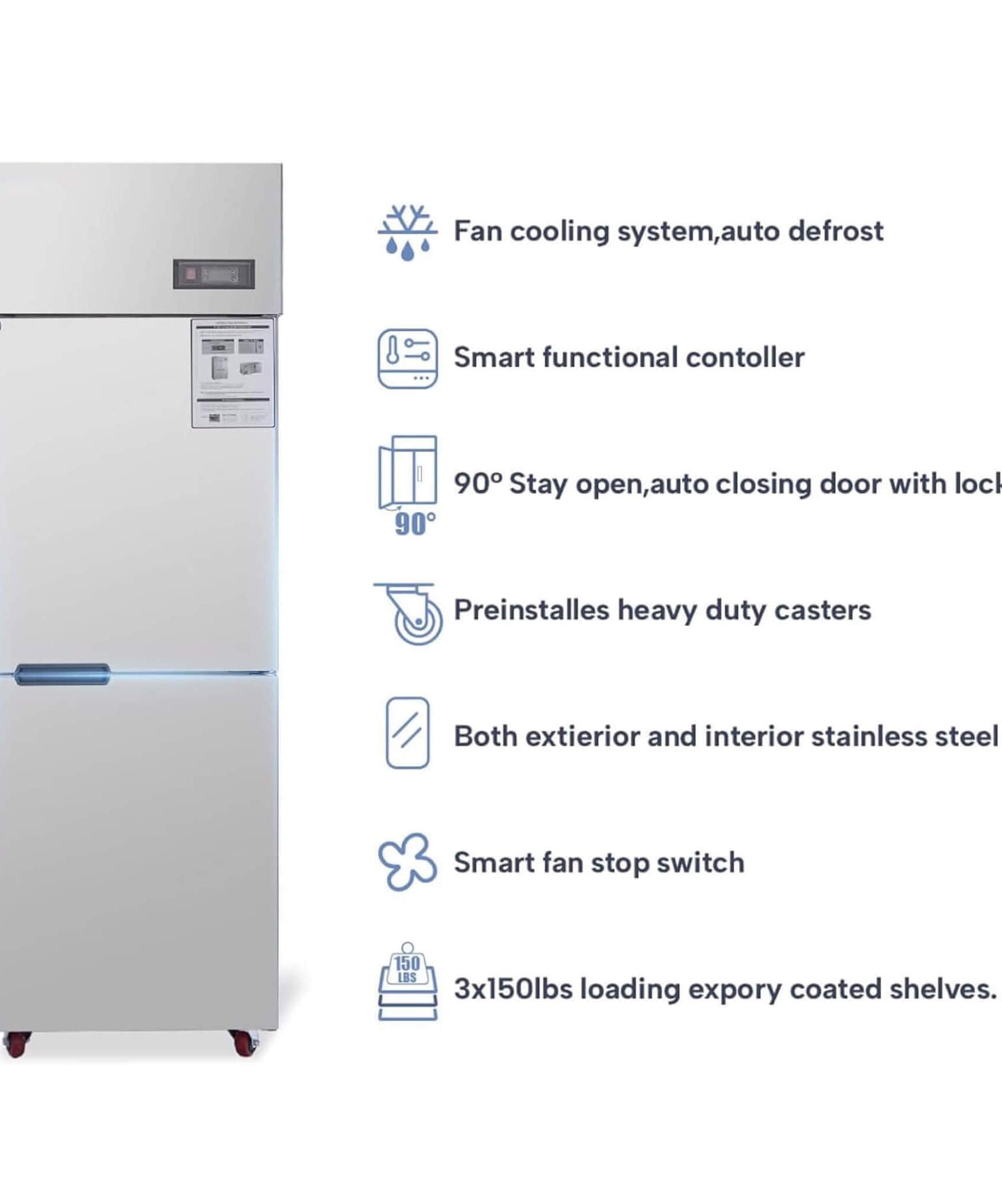 24-Inch Commercial 15 Cu.Ft Stainless Steel Reach-In Refrigerator With Two Split Doors (SAK67230)