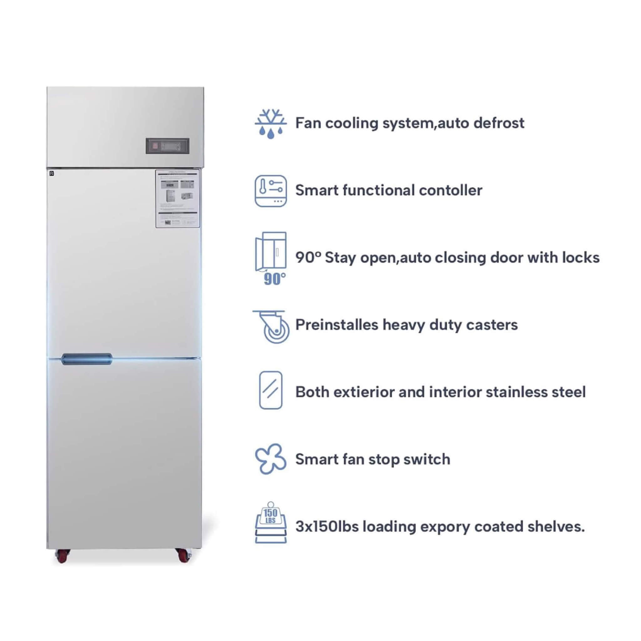 24-Inch Commercial 15 Cu.Ft Stainless Steel Reach-In Refrigerator With Two Split Doors (SAK67230)
