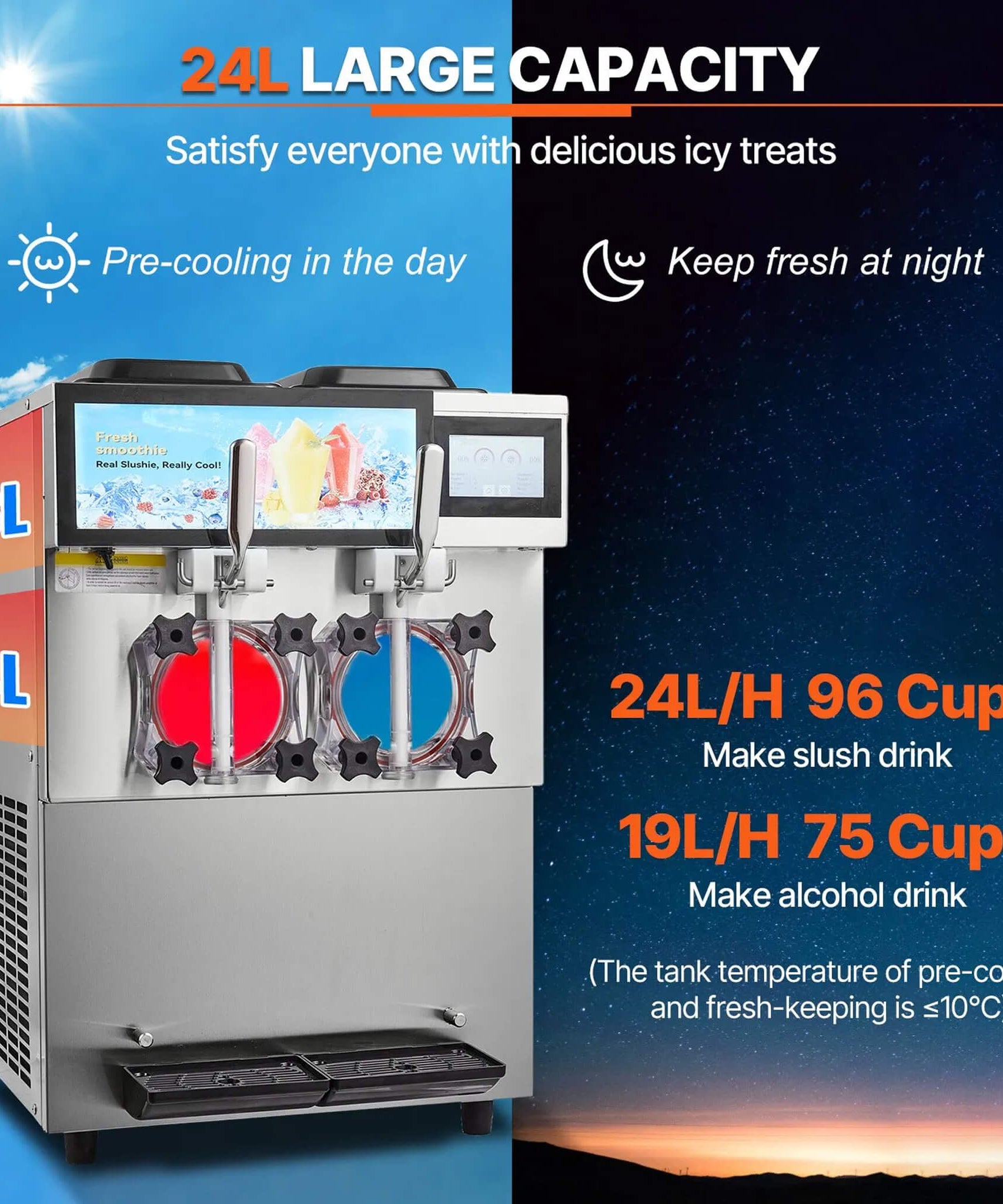 24L Commercial Double Cylinder Stainless Steel Slushy Machine With Touchscreen (SAK64125)