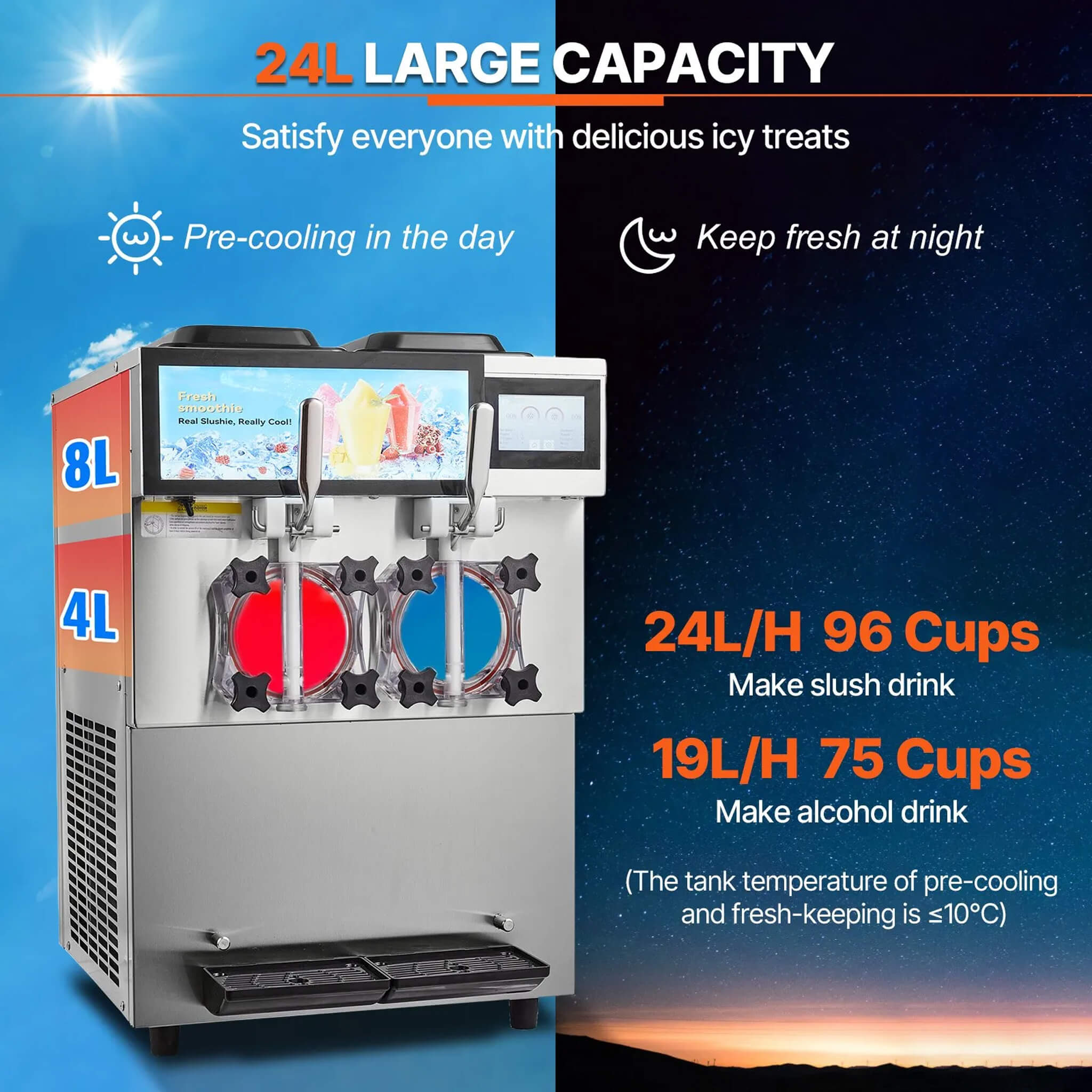 24L Commercial Double Cylinder Stainless Steel Slushy Machine With Touchscreen (SAK64125)