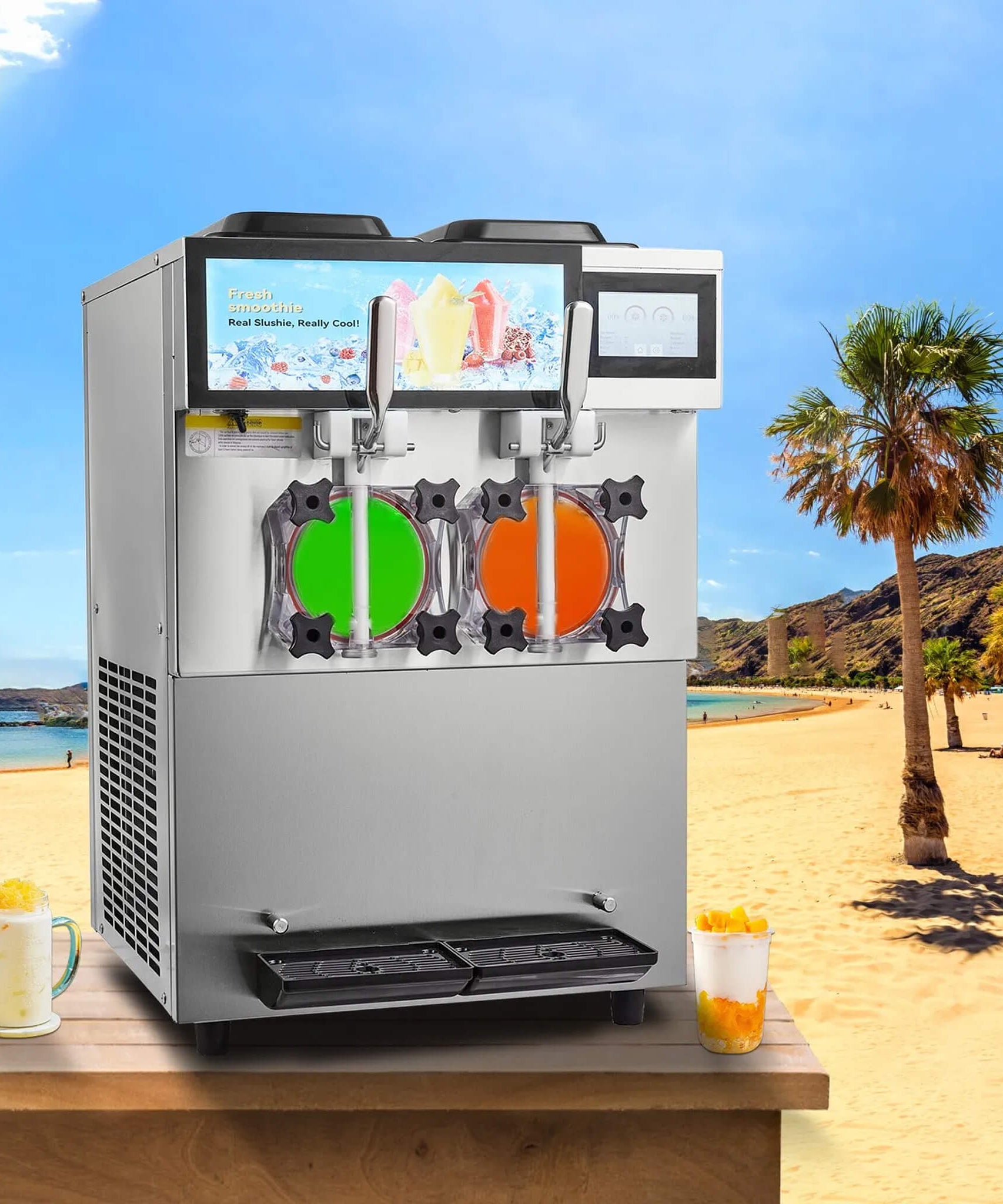 24L Commercial Double Cylinder Stainless Steel Slushy Machine With Touchscreen (SAK64125)