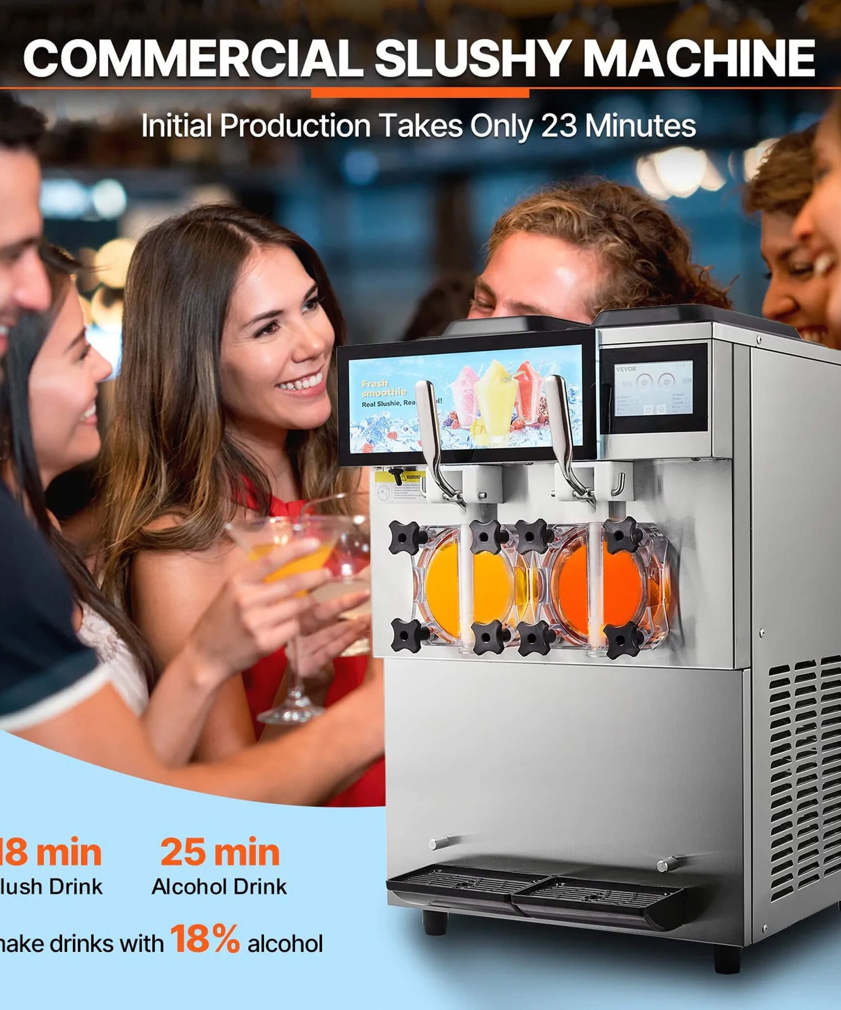 24L Commercial Double Cylinder Stainless Steel Slushy Machine With Touchscreen (SAK64125)
