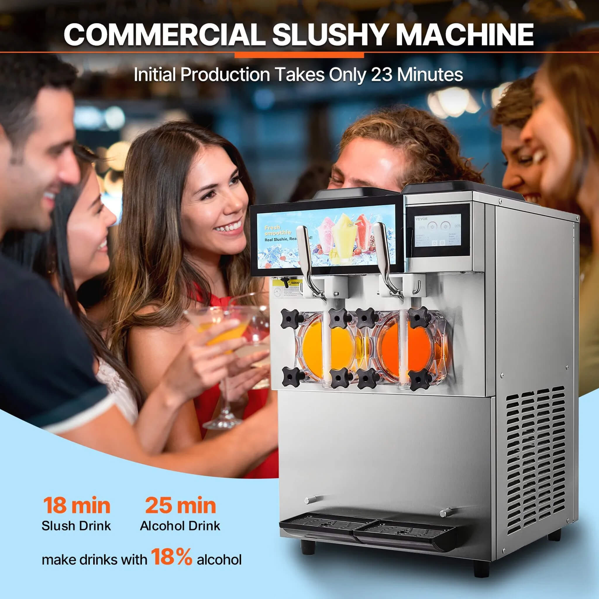 24L Commercial Double Cylinder Stainless Steel Slushy Machine With Touchscreen (SAK64125)