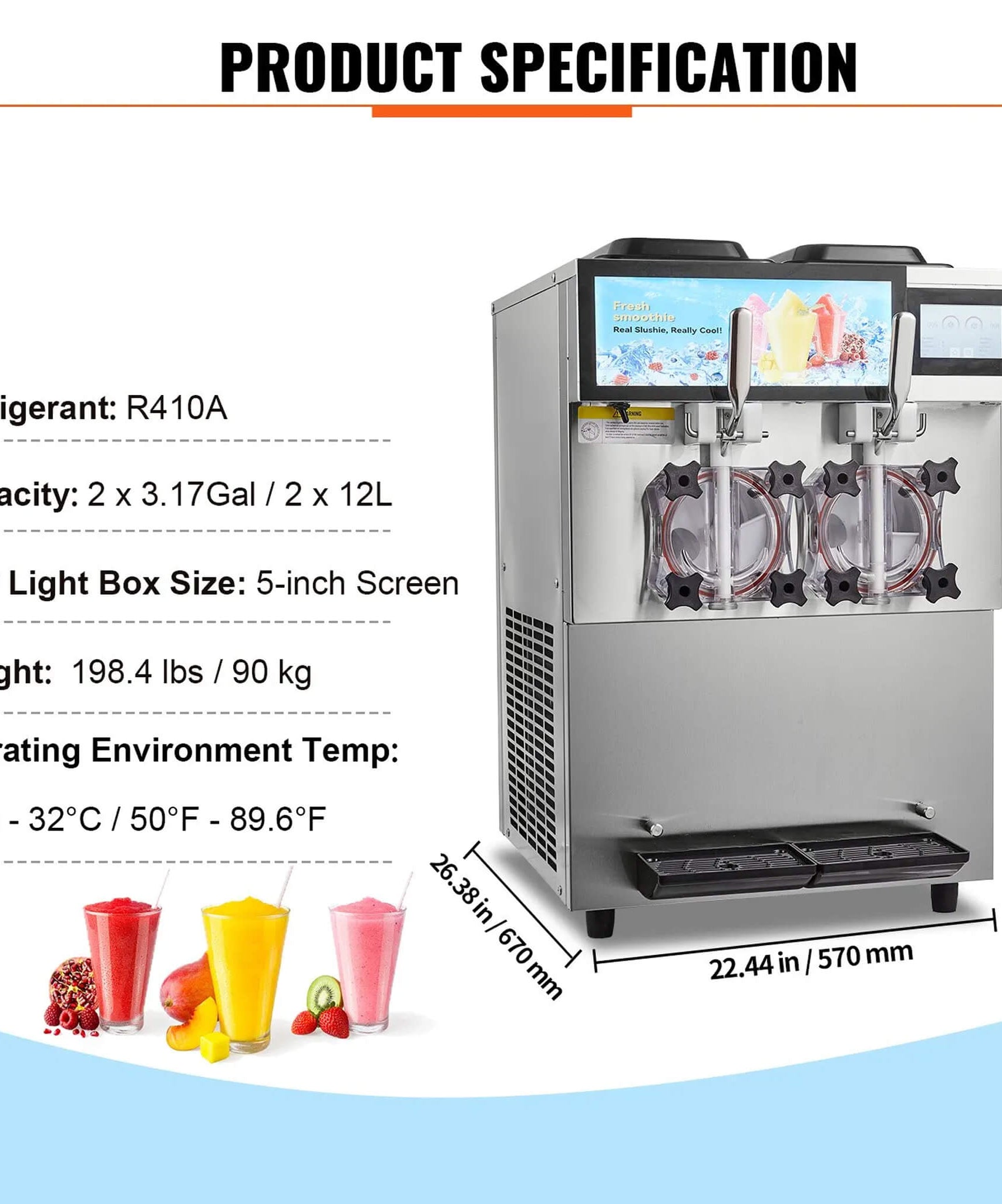 24L Commercial Double Cylinder Stainless Steel Slushy Machine With Touchscreen (SAK64125)