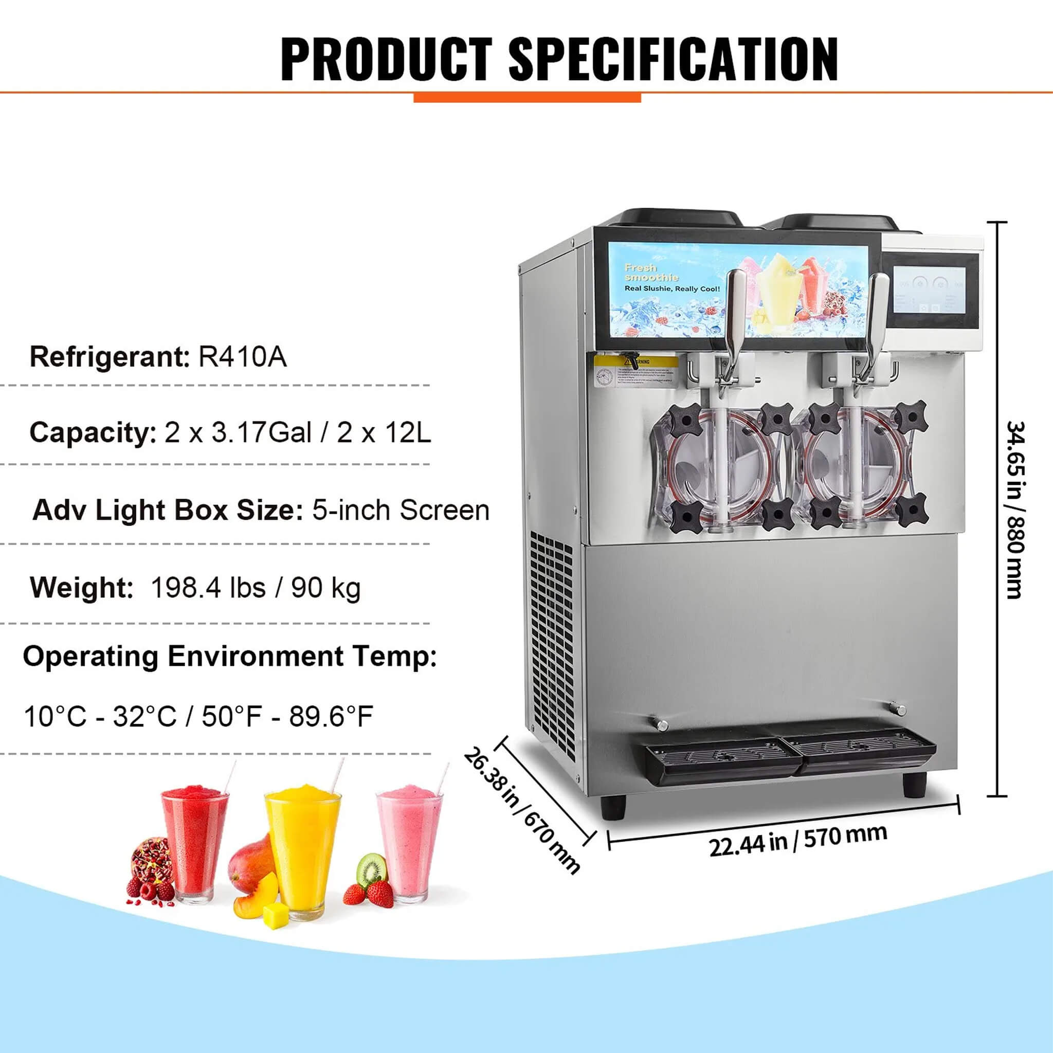 24L Commercial Double Cylinder Stainless Steel Slushy Machine With Touchscreen (SAK64125)
