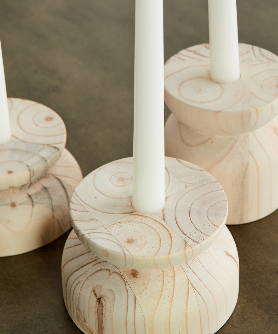 Organic Wood Taper Candlestick Holder