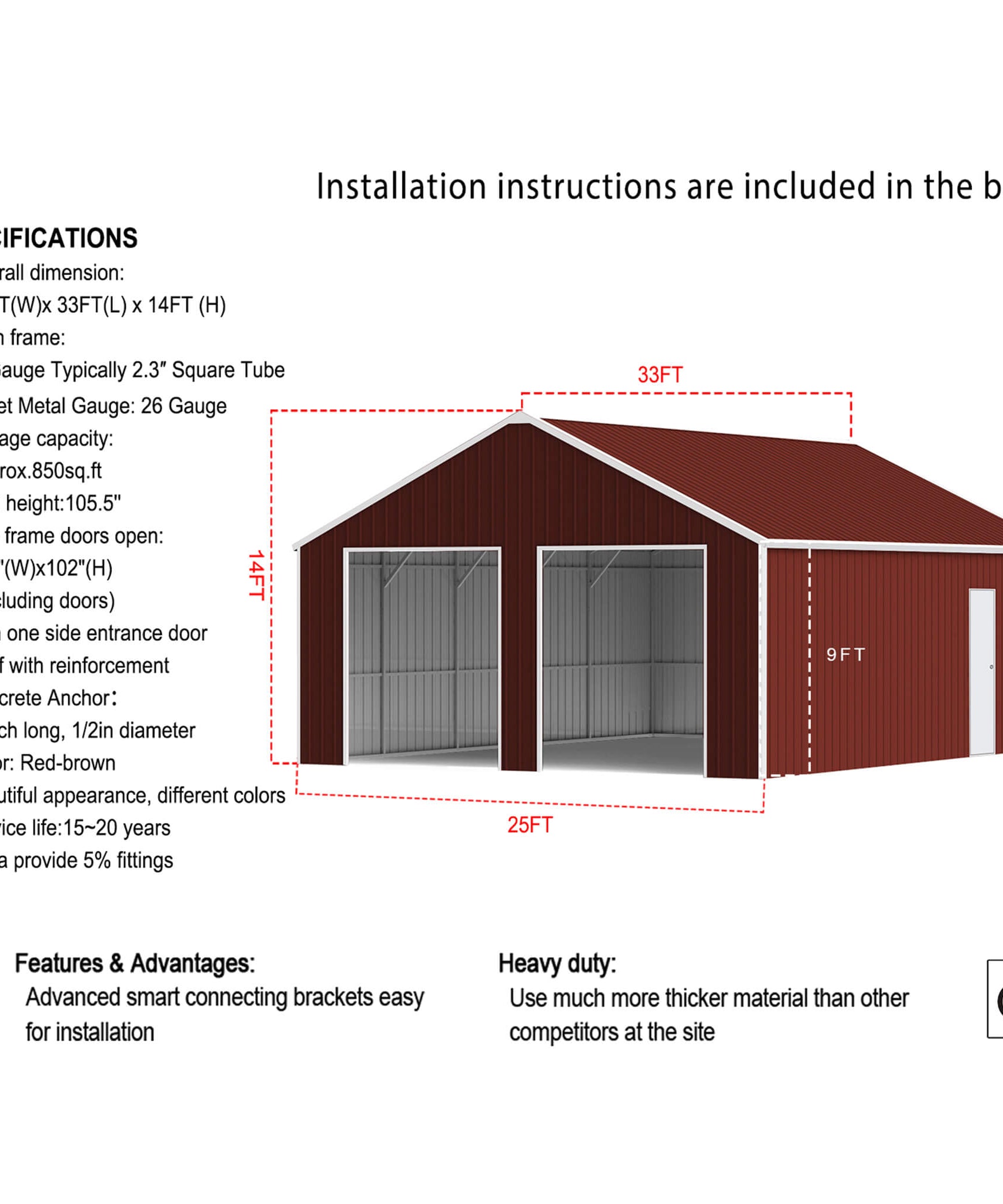 [25X33FT] Alora Heavy-Duty Dual-Door Galvanized Steel Storage Shed (SAK72345)