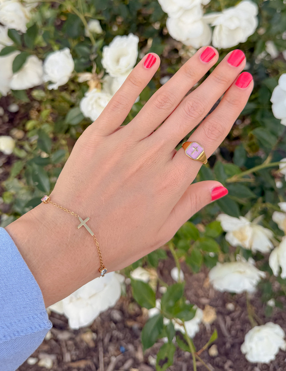 Lilac Enamel Cross Ring