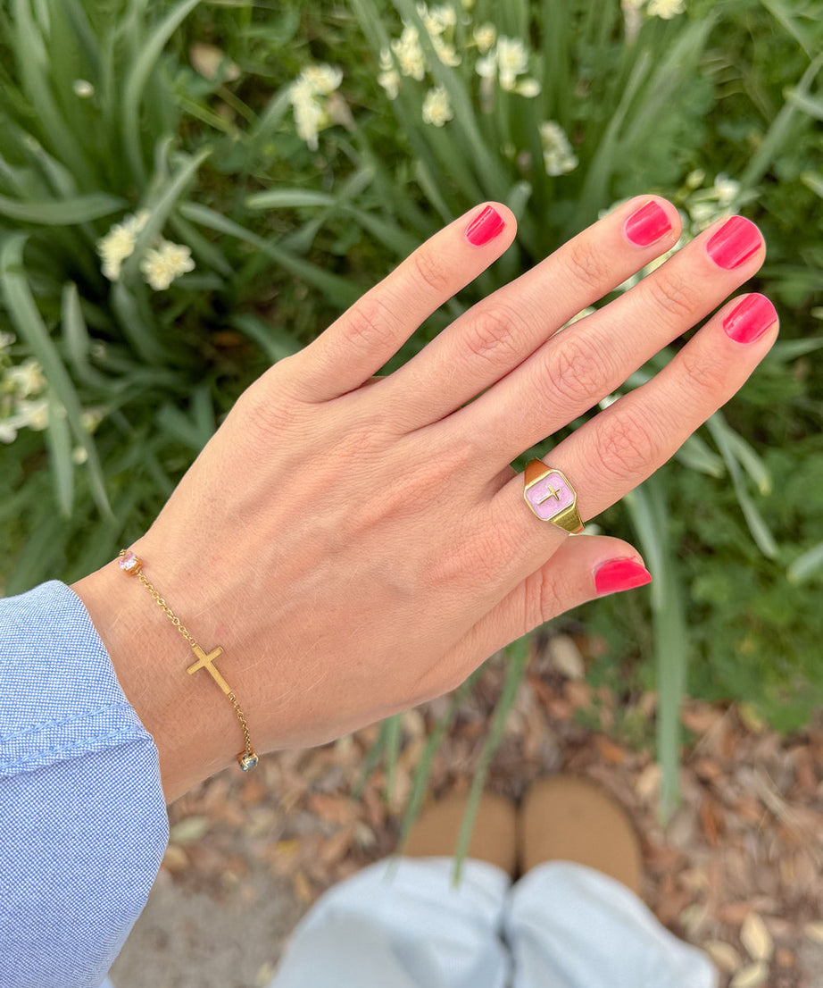 Lilac Enamel Cross Ring