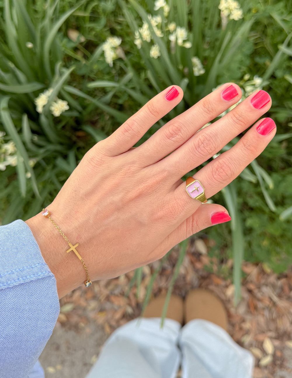 Lilac Enamel Cross Ring