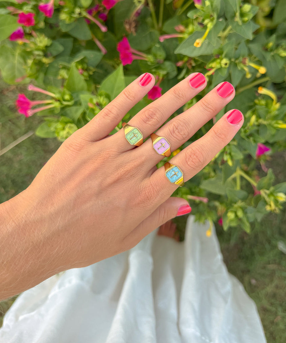 Lilac Enamel Cross Ring