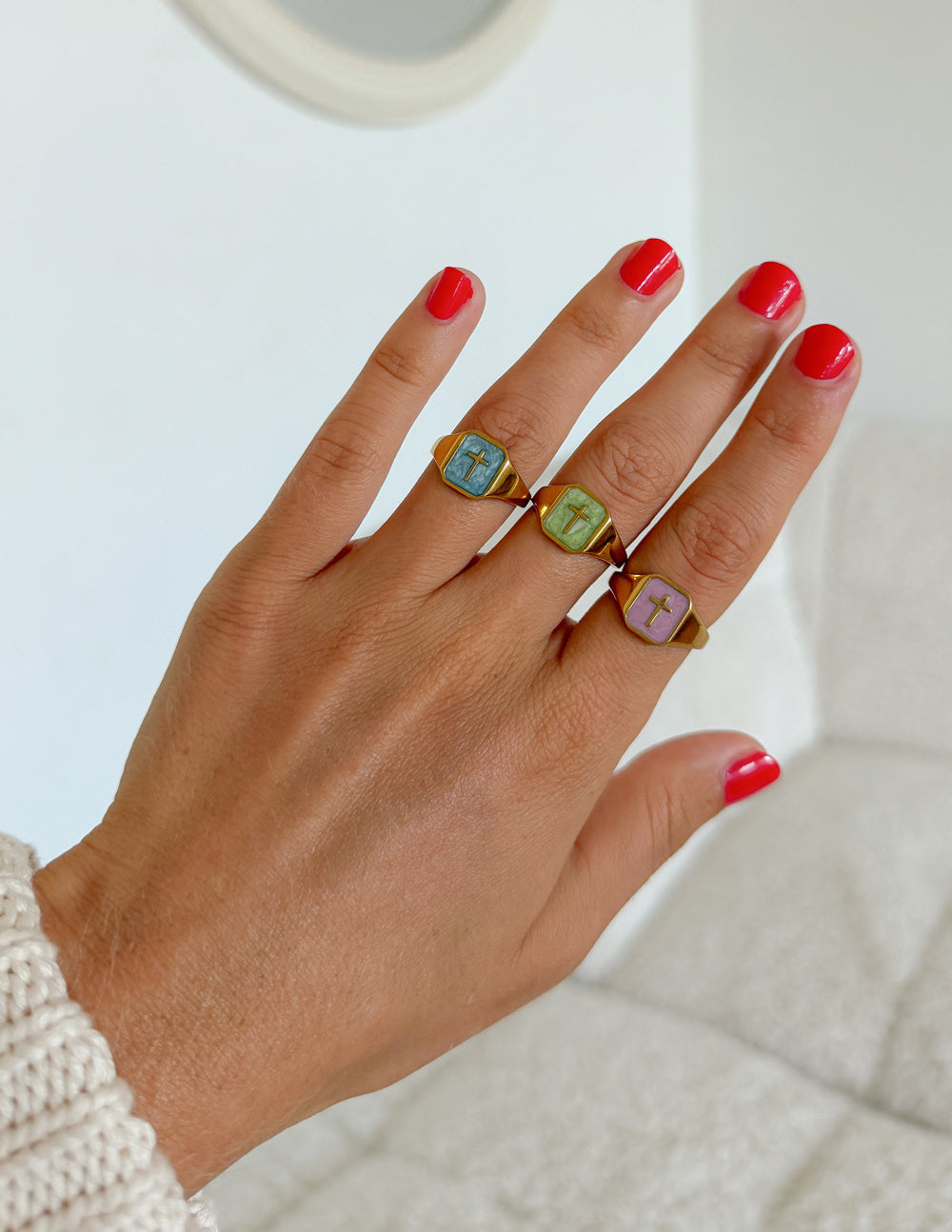 Lilac Enamel Cross Ring