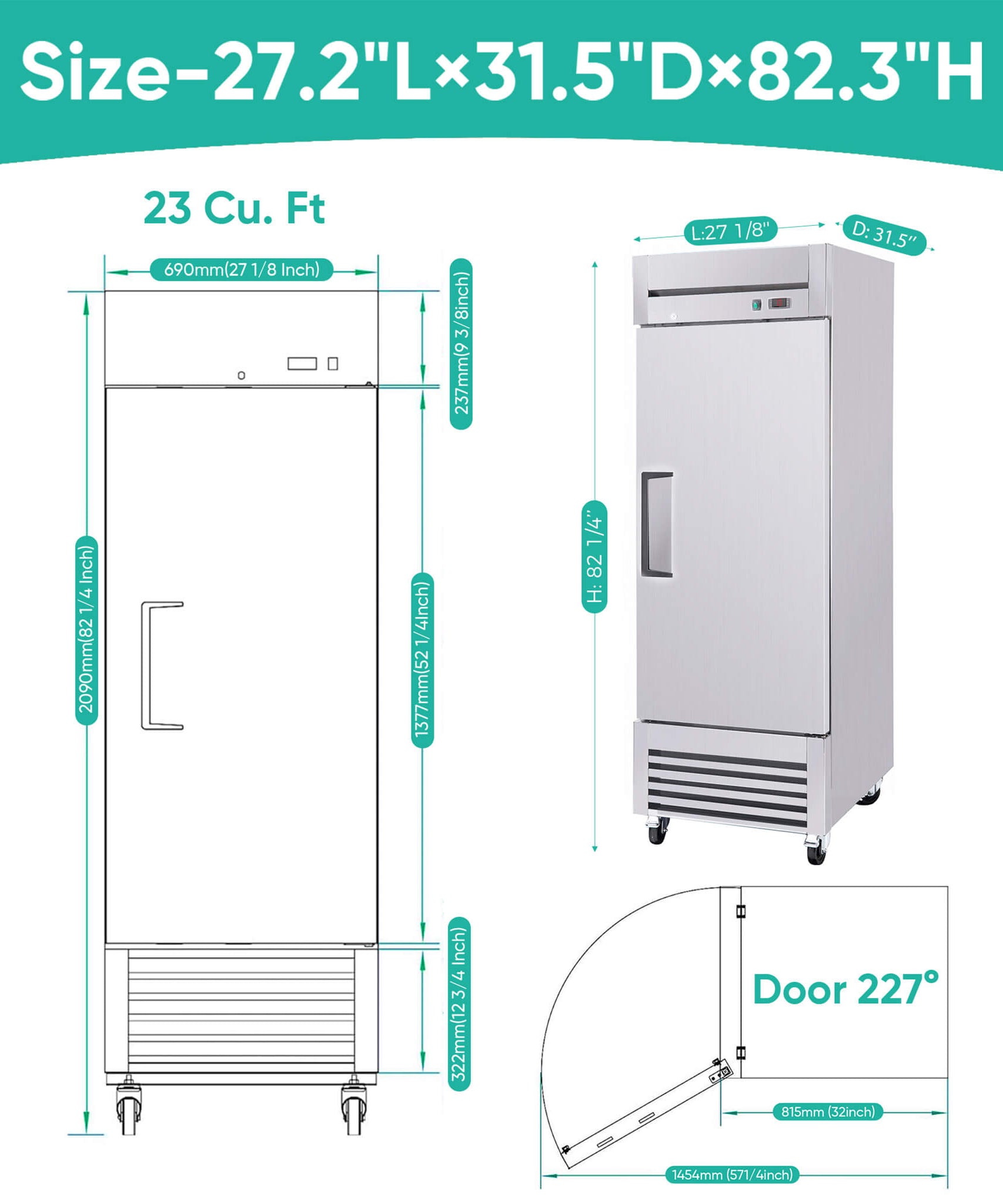 27-Inch 20.5 Cu.Ft Commercial Solid Door Stainless Steel Reach-In Freezer (SAK29705)