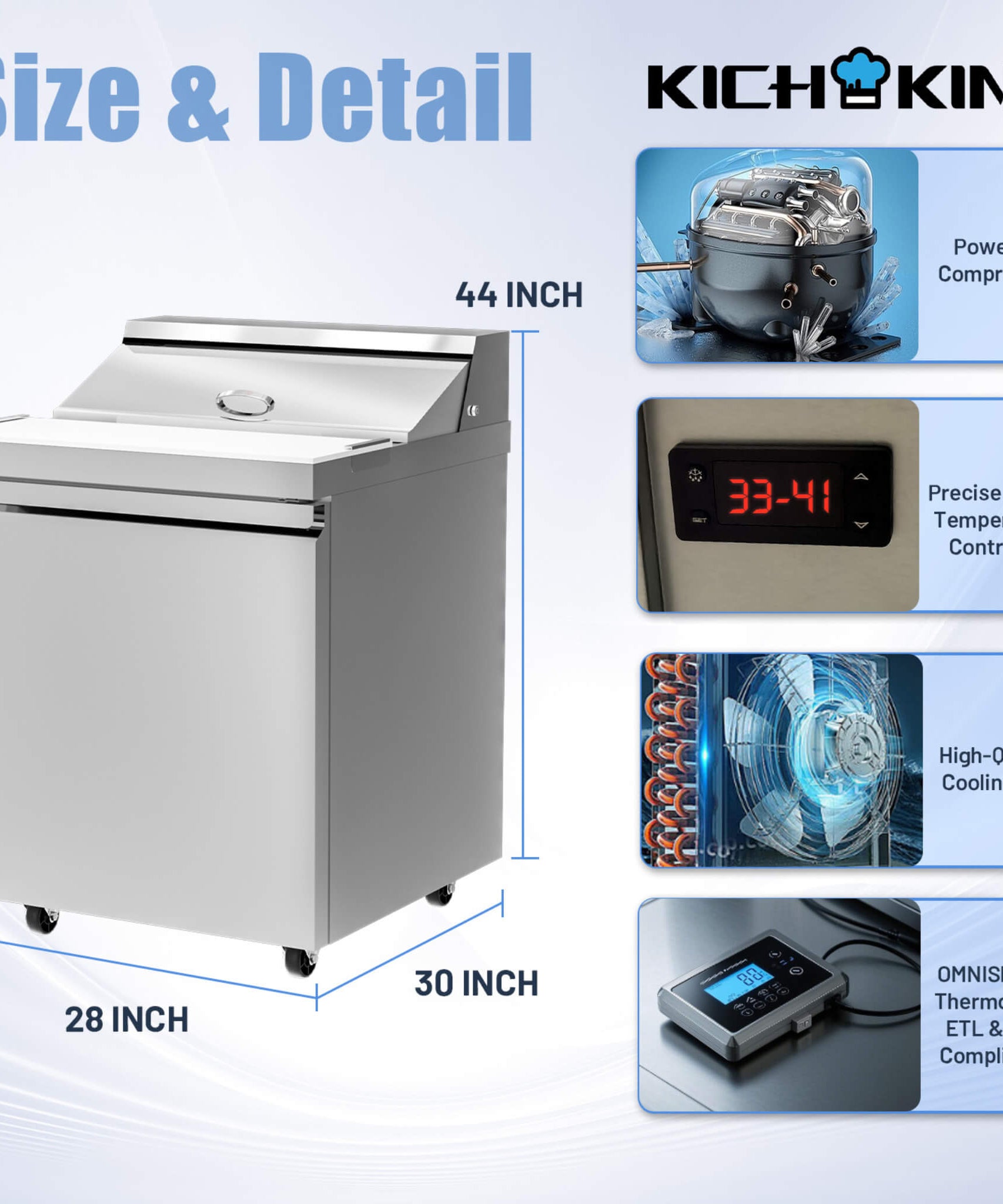 27-Inch 7.4 Cu.Ft Commercial Stainless Steel Sandwich Salad Prep Table Refrigerator (SAK84120)