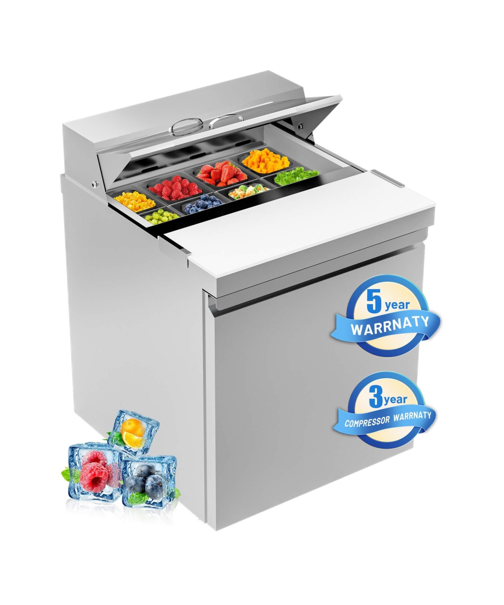 27-Inch 7.4 Cu.Ft Commercial Stainless Steel Sandwich Salad Prep Table Refrigerator (SAK84120)