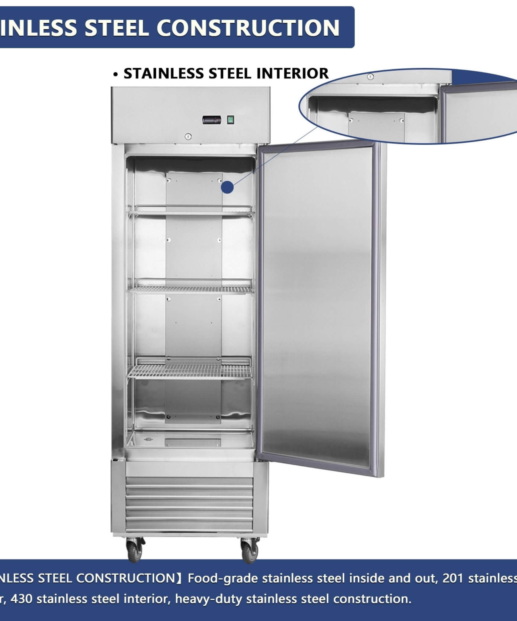Heavy-Duty 27-Inch 8.7 Cu.Ft Commercial Upright Stainless Steel Reach-In Freezer (SAK43815)