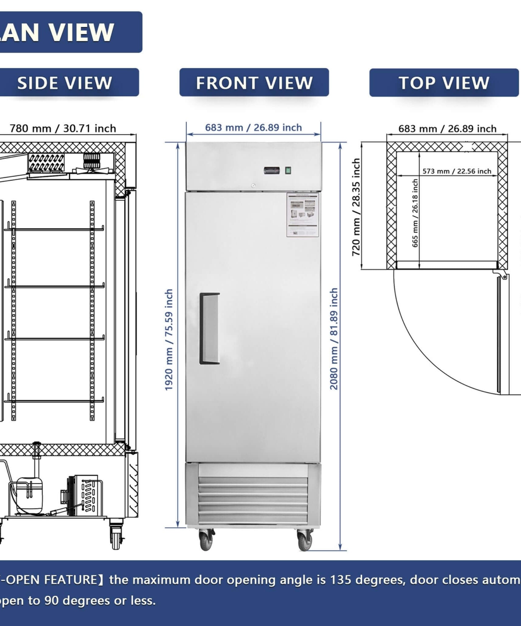 Heavy-Duty 27-Inch 8.7 Cu.Ft Commercial Upright Stainless Steel Reach-In Freezer (SAK43815)