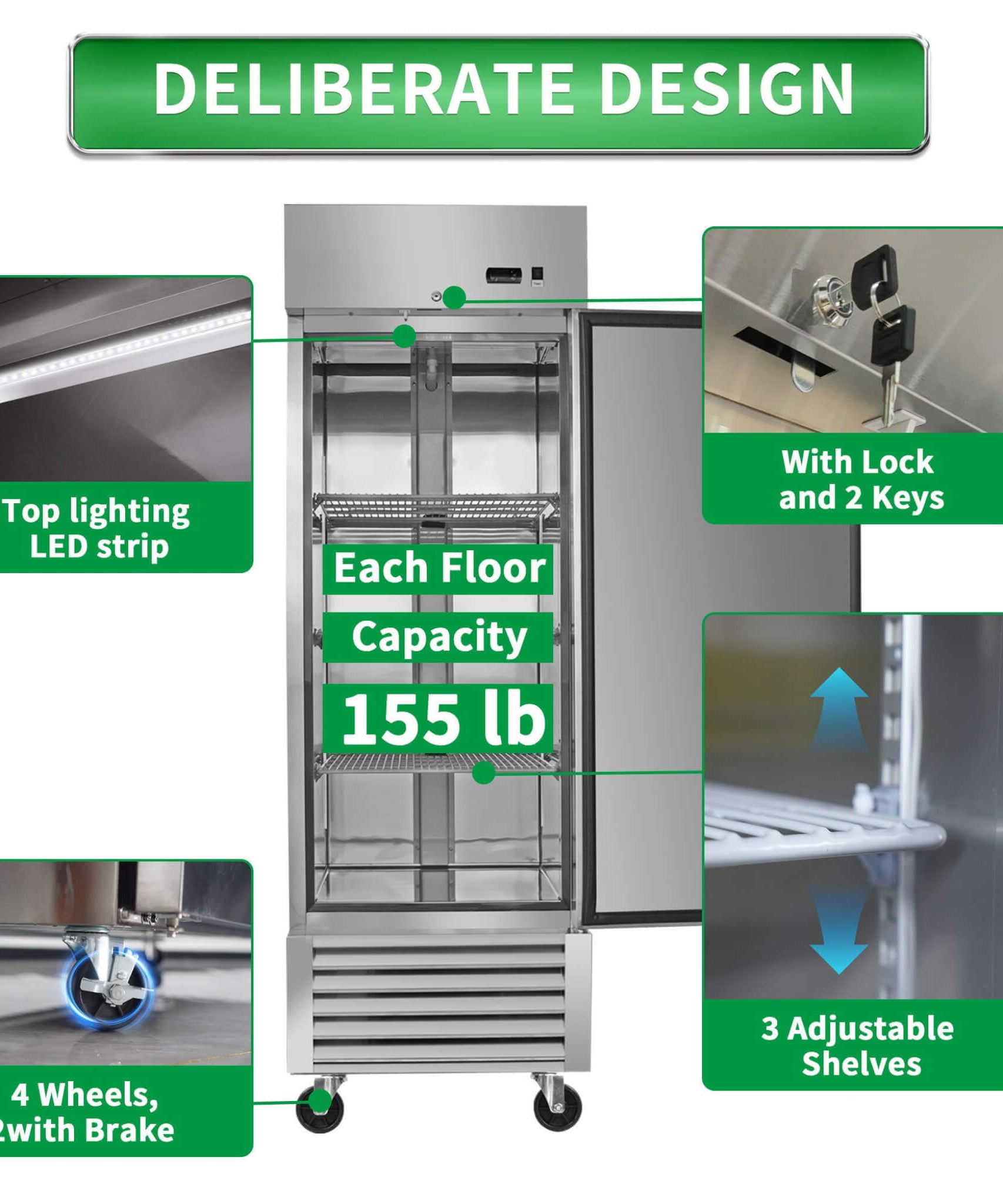 27-Inch Commercial 23 Cu.Ft Reach-In Stainless Steel Freezer (SAK96352)