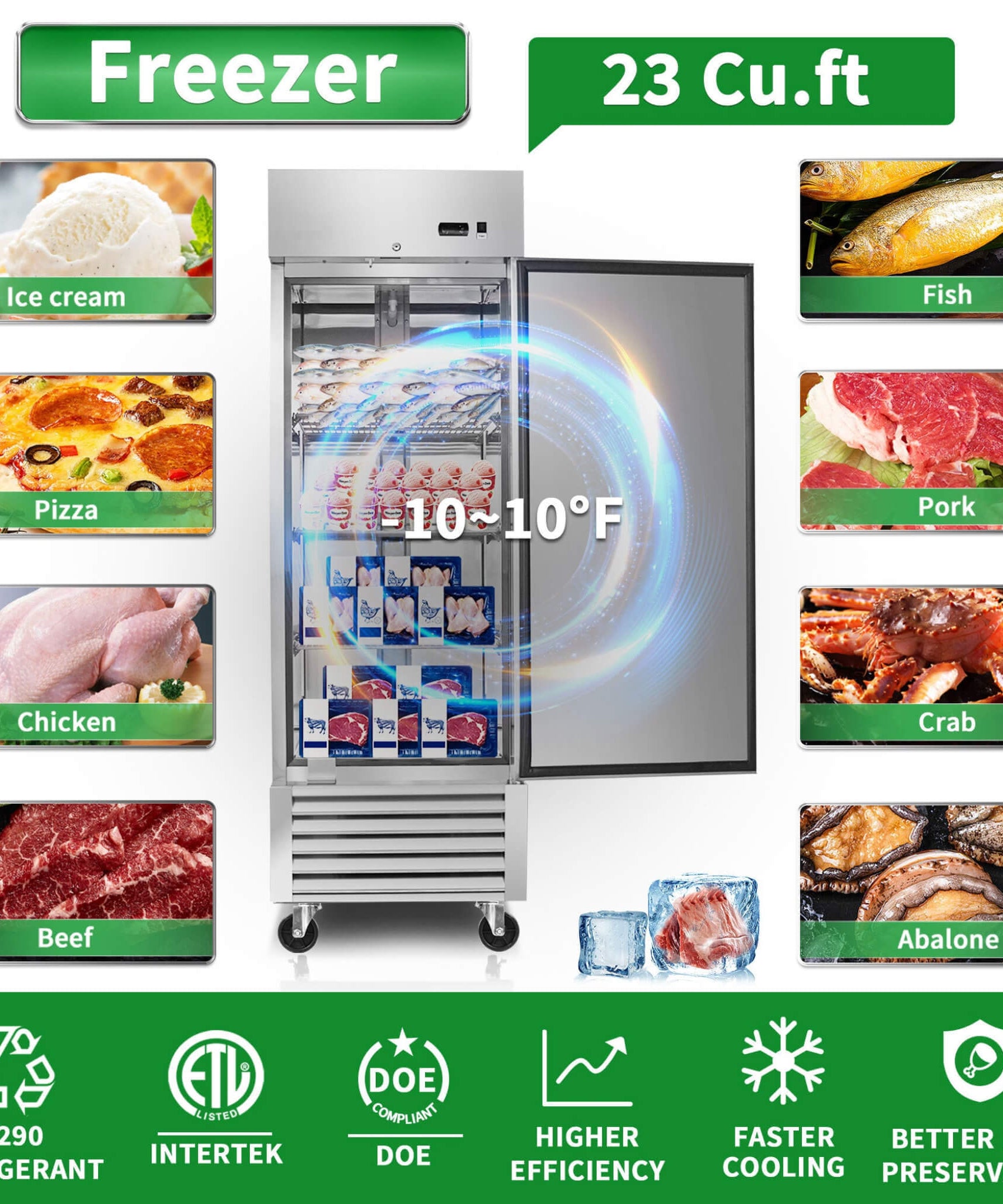 27-Inch Commercial 23 Cu.Ft Reach-In Stainless Steel Freezer (SAK96352)