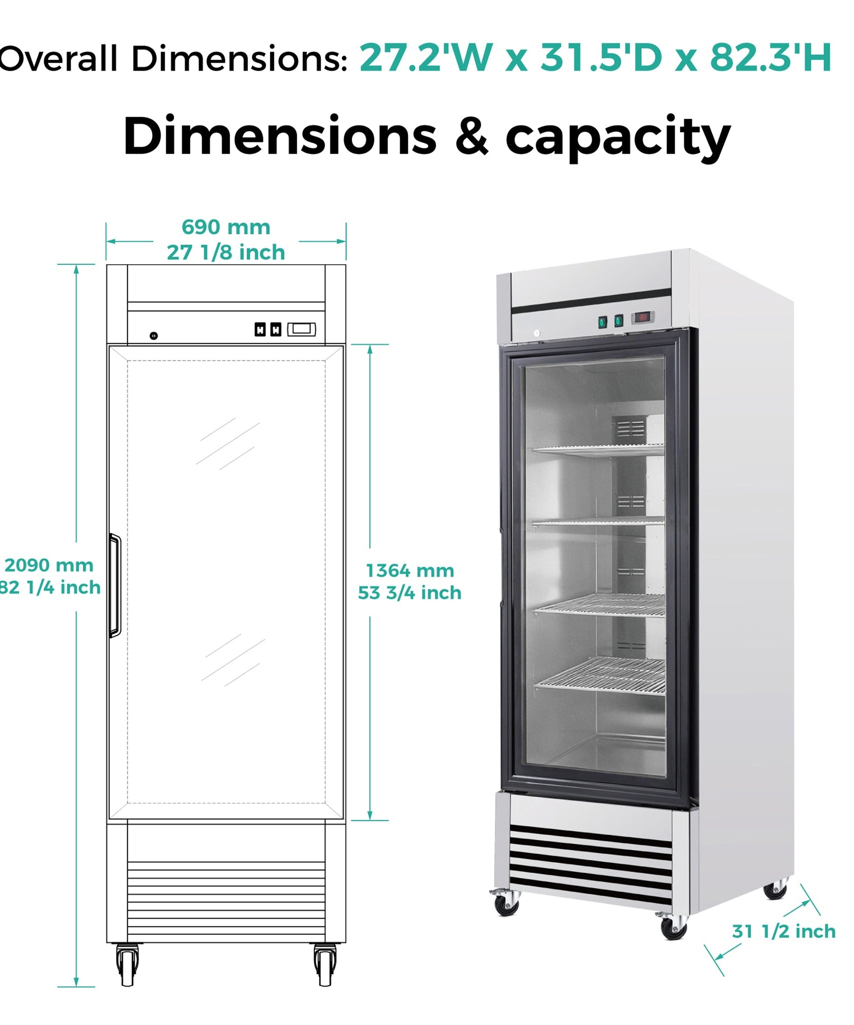 27-Inch Commercial Single Glass Door Reach-In Display Refrigerator (SAK30864)