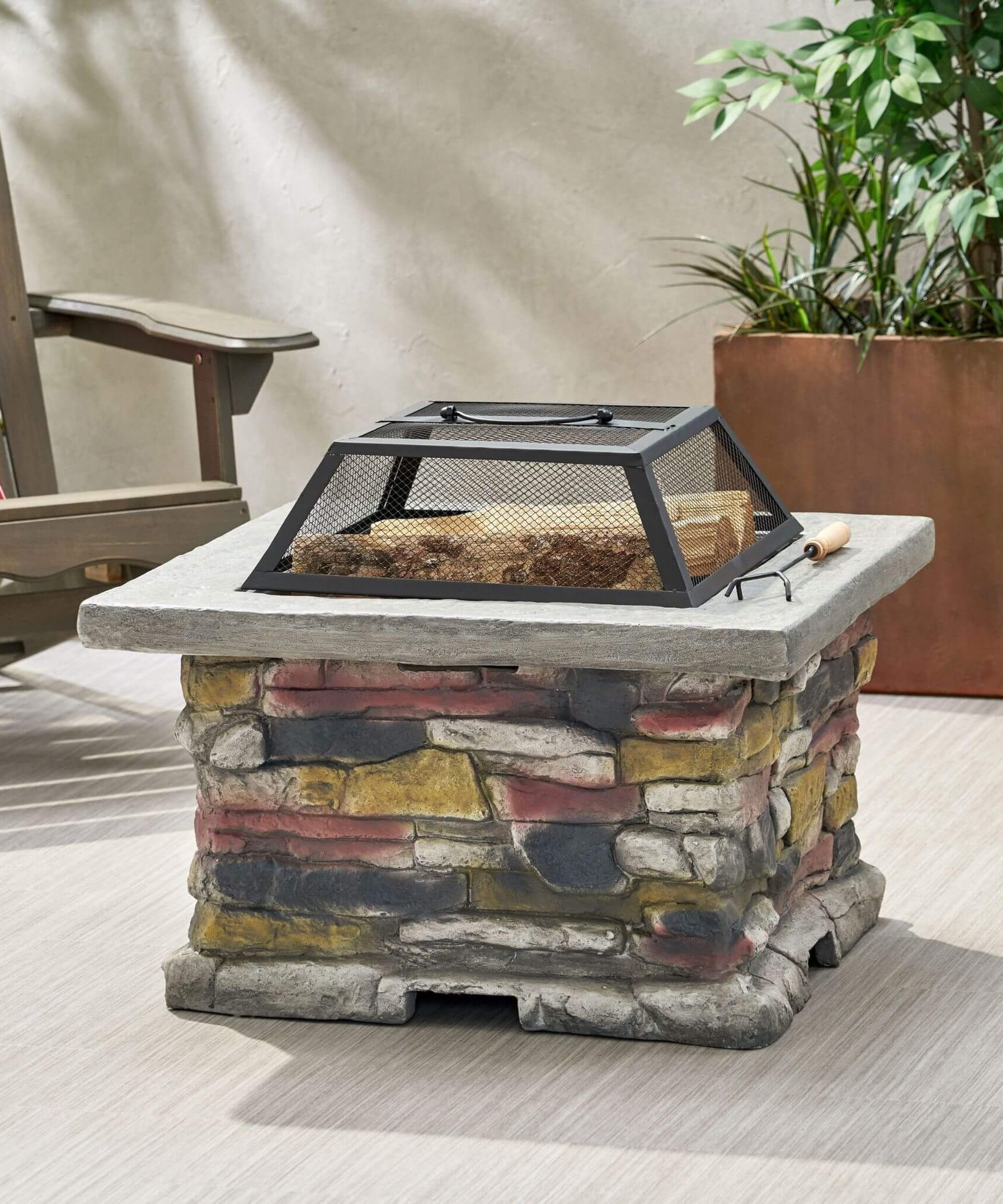 Alora 28-Inch Premium Outdoor Wood Burning Magnesium Oxide Fire Pit With Lid (SAK75214)