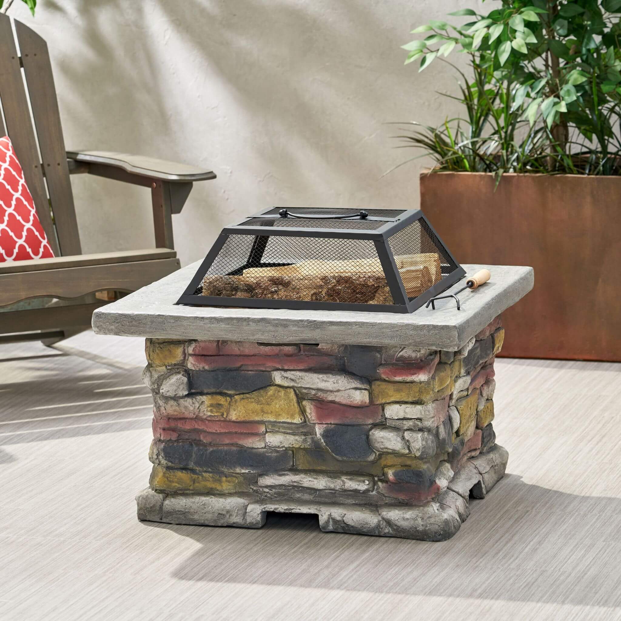 Alora 28-Inch Premium Outdoor Wood Burning Magnesium Oxide Fire Pit With Lid (SAK75214)