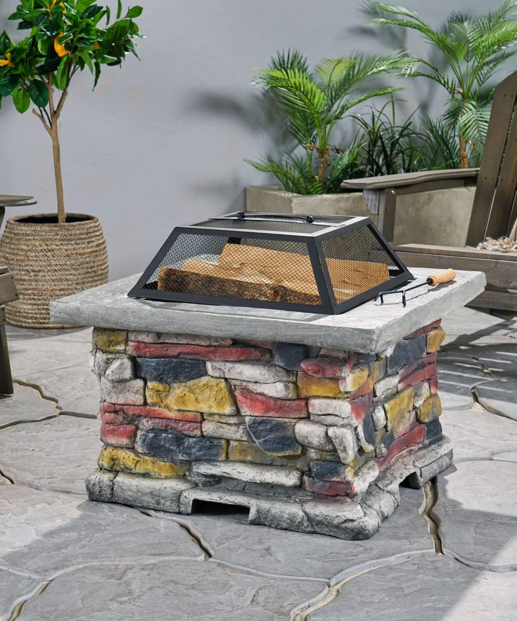 Alora 28-Inch Premium Outdoor Wood Burning Magnesium Oxide Fire Pit With Lid (SAK75214)