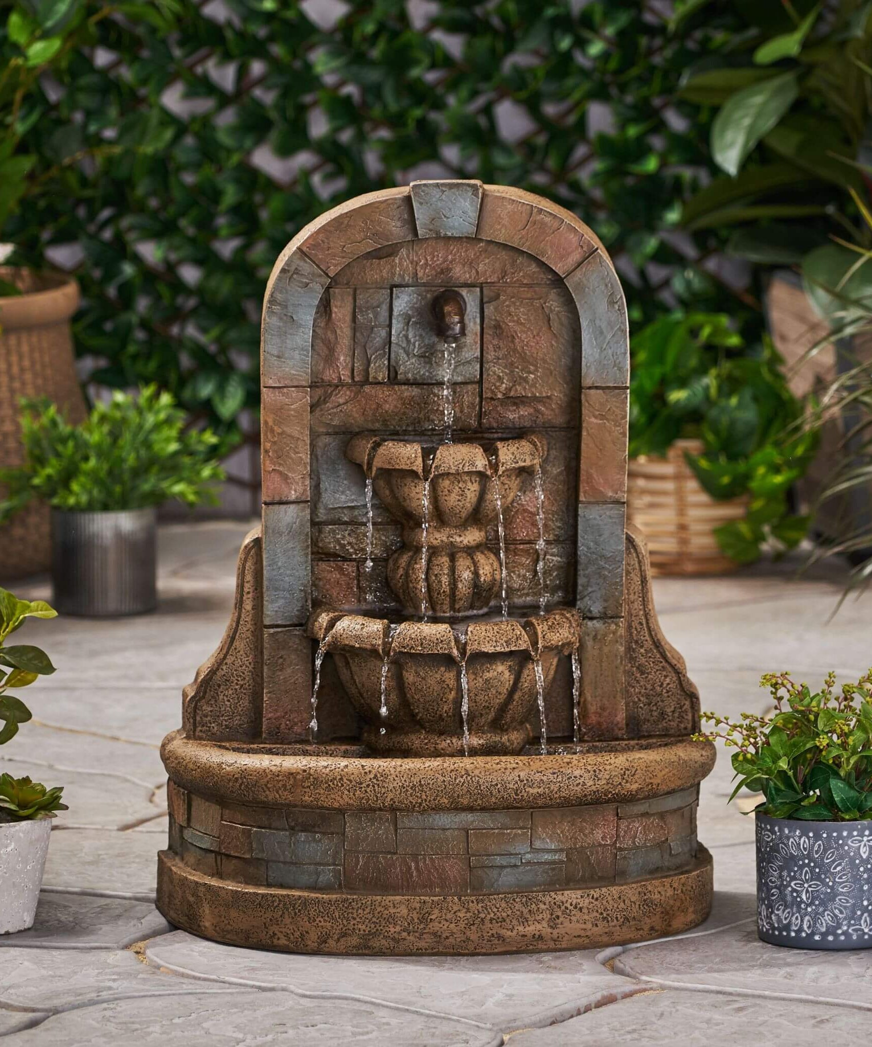 Alora 29-Inch Tall Outdoor Weather-Resistant Faux Stone Floor Fountain (SAK63421)