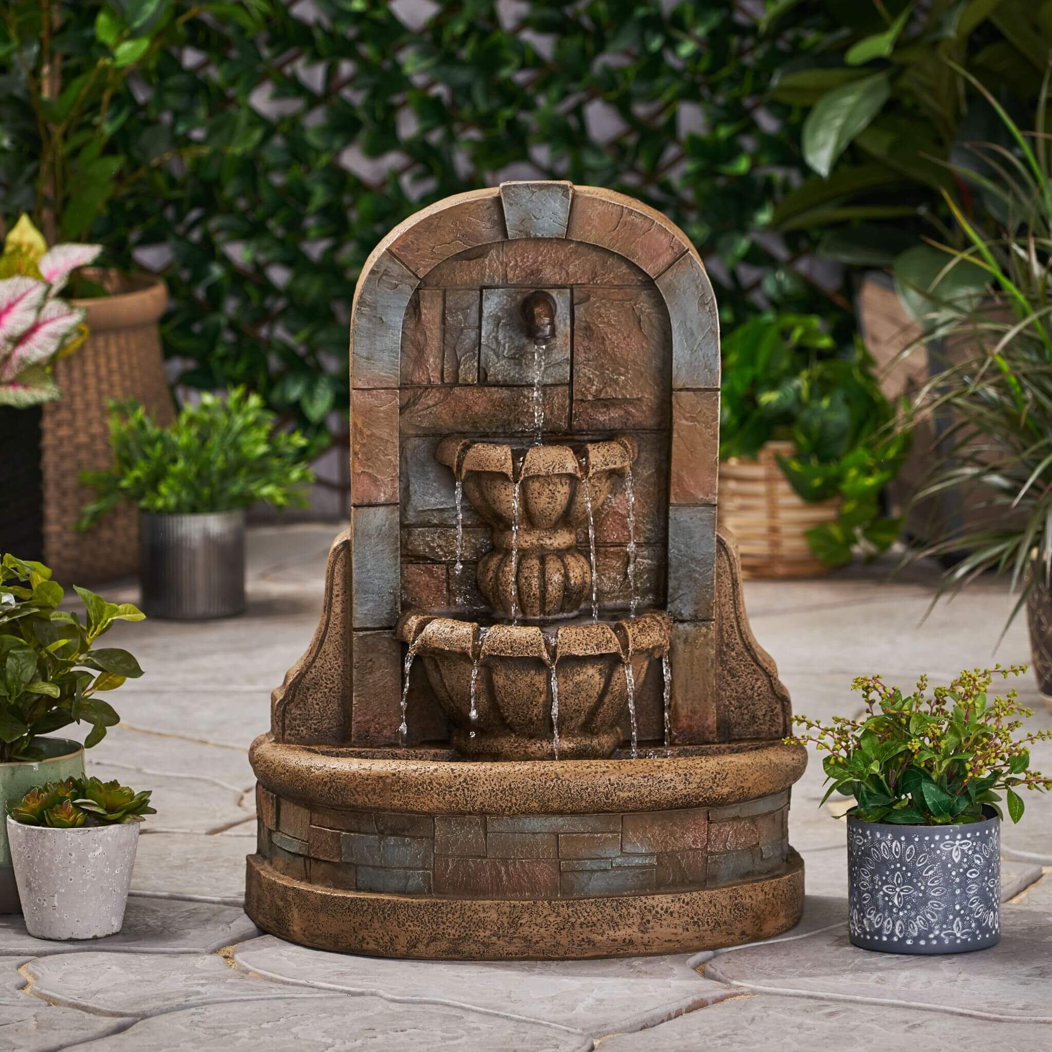Alora 29-Inch Tall Outdoor Weather-Resistant Faux Stone Floor Fountain (SAK63421)