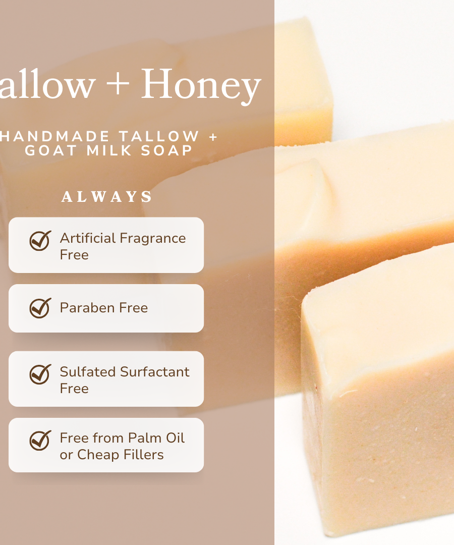Pure Tallow + Honey Fragrance Free Handmade Tallow and Goat Milk Soap Bar
