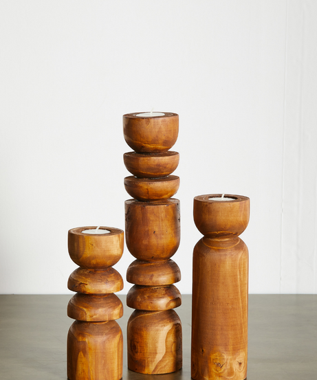 Abstract Wooden Tealight Totem Candle Holder