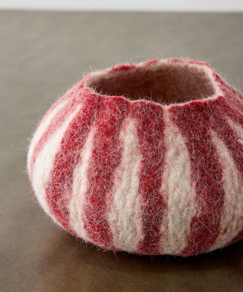 Berry Red Karakul Striped Wool Ukhamba Decorative Bowl