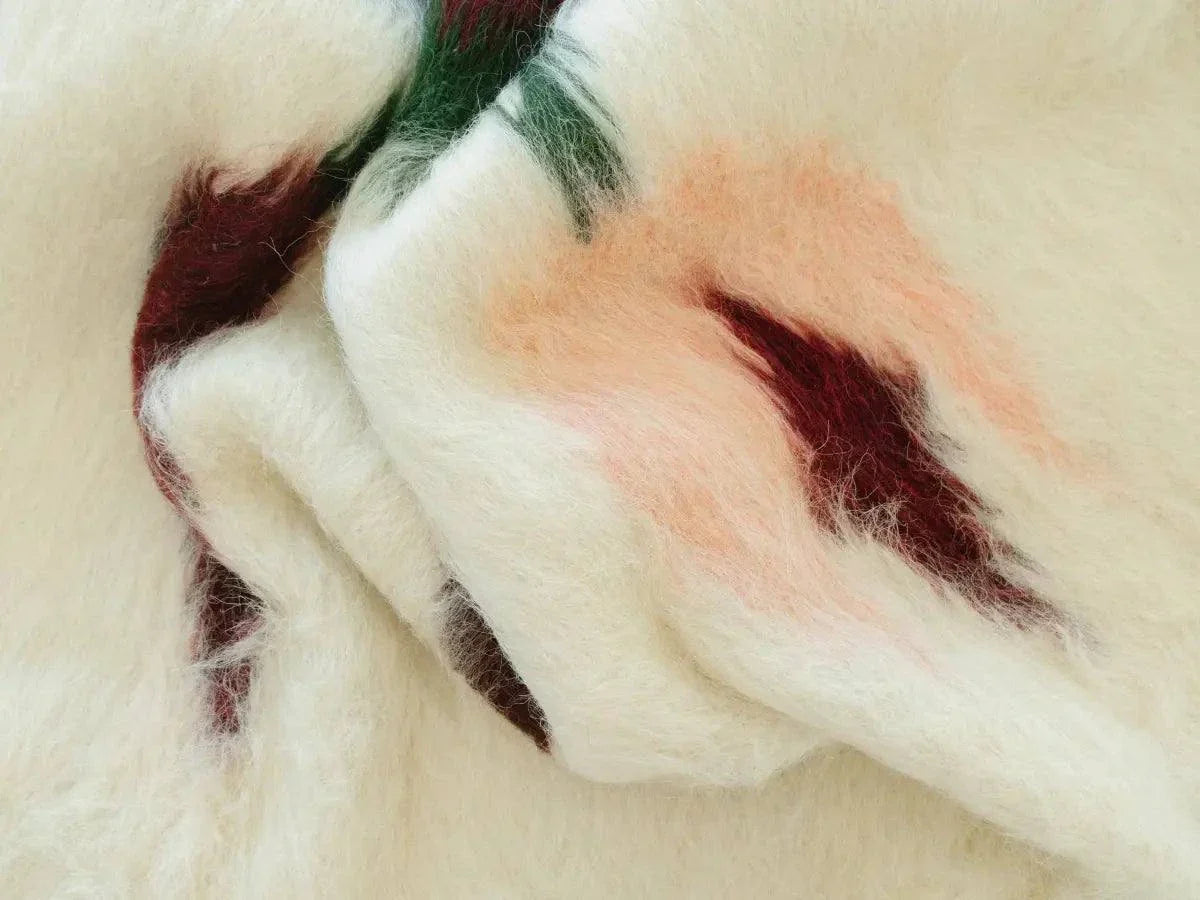Multicoloured Handwoven Wool Lizhnyk – Brushed Texture with Delicate Floral Motif