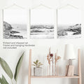 Coastal Black White Photography Set. Waves, Rocky Beach