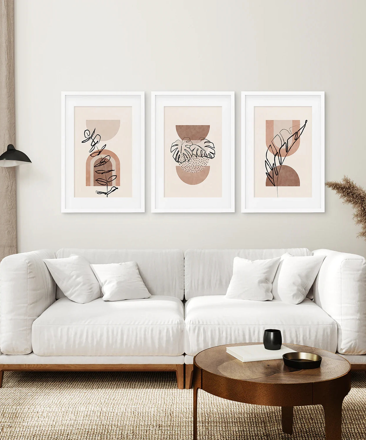 Abstraktes Aquarell 3er-Set Boho-Drucke. Tropische Blätter