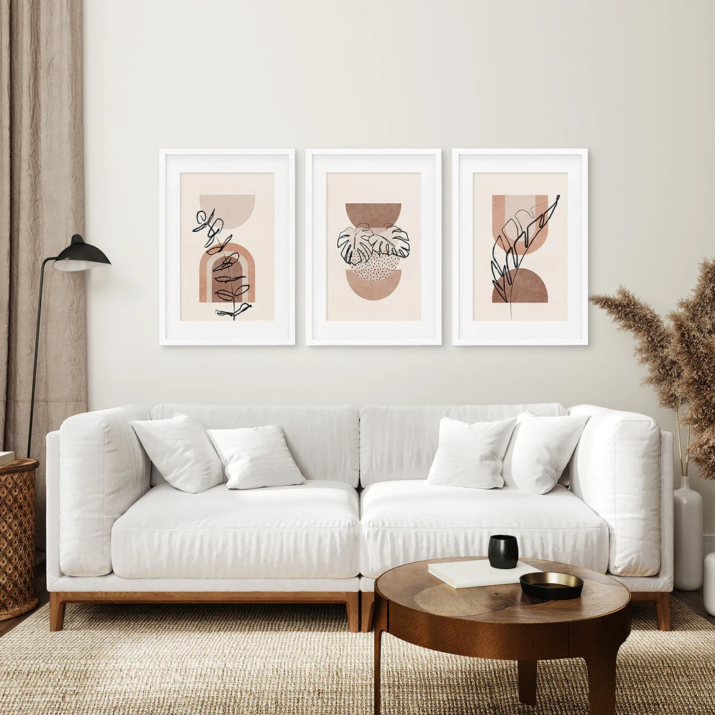 Abstract Watercolor Set of 3 Boho Prints. Tropical Leaves