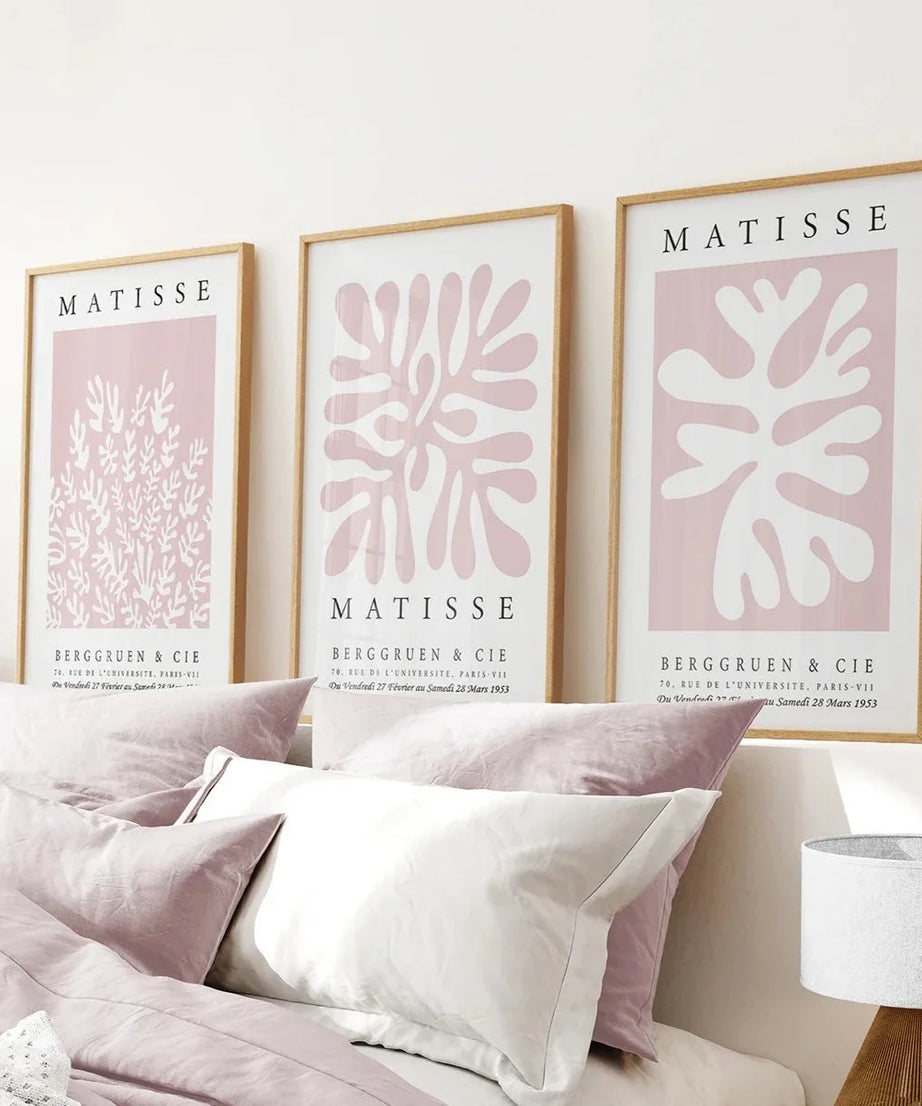 3er-Set Matisse abstrakte Scherenschnitte - La Gerbe rosa Wandkunst