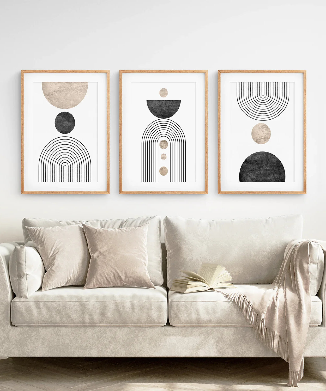 Minimalistisches Wandkunst-Set – Moderne Kunstdrucke Schwarzer Regenbogen