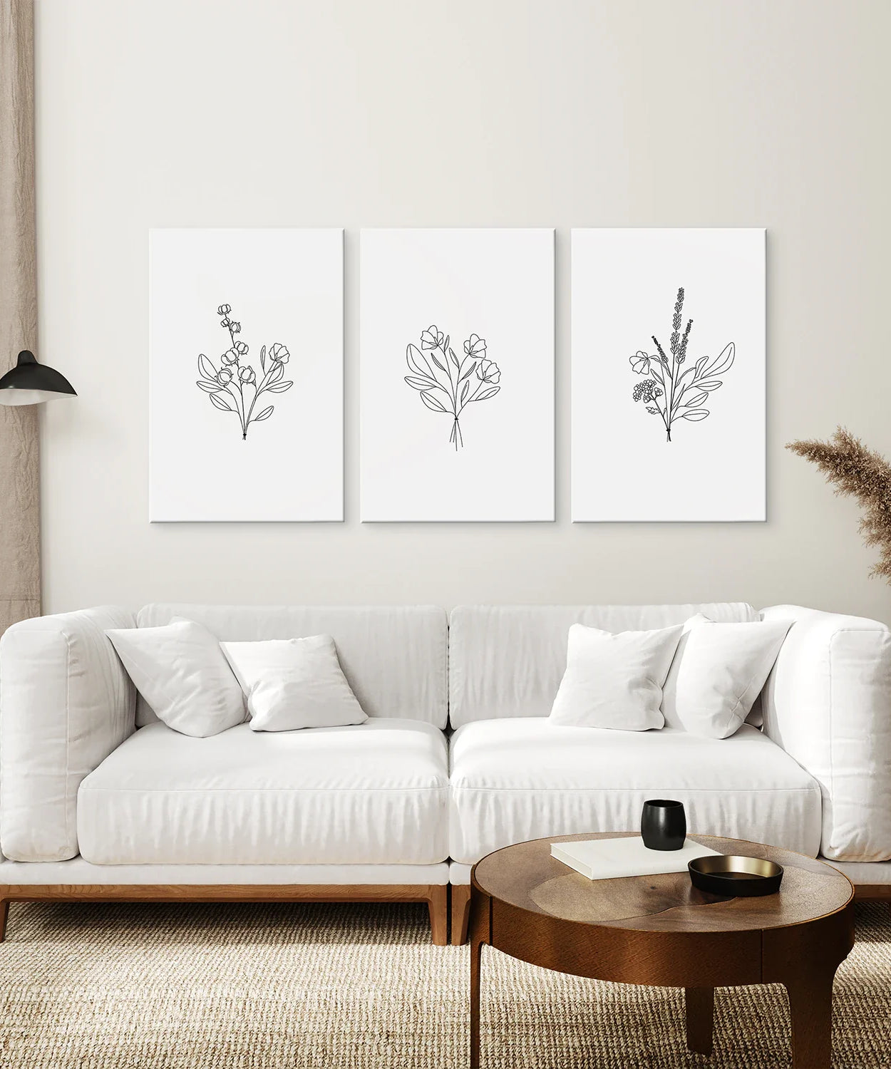 Blumen Line Art 3er Set Drucke - Botanische Wanddekoration