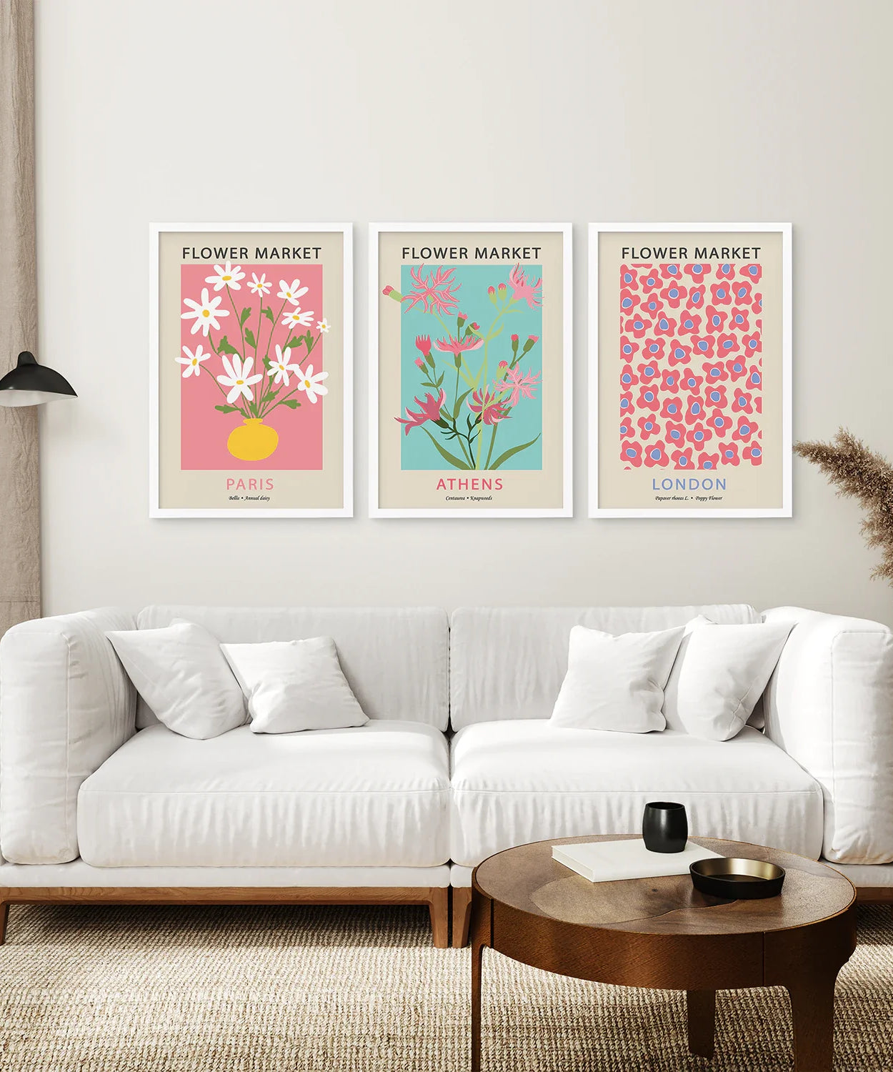 Flower Market Prints Set of 3 in Pink & Blue