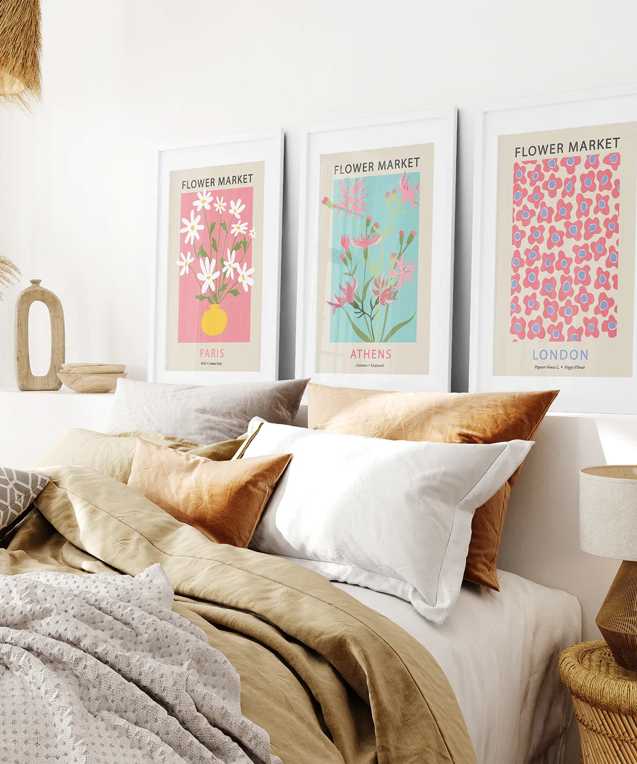 Flower Market Prints Set of 3 in Pink & Blue
