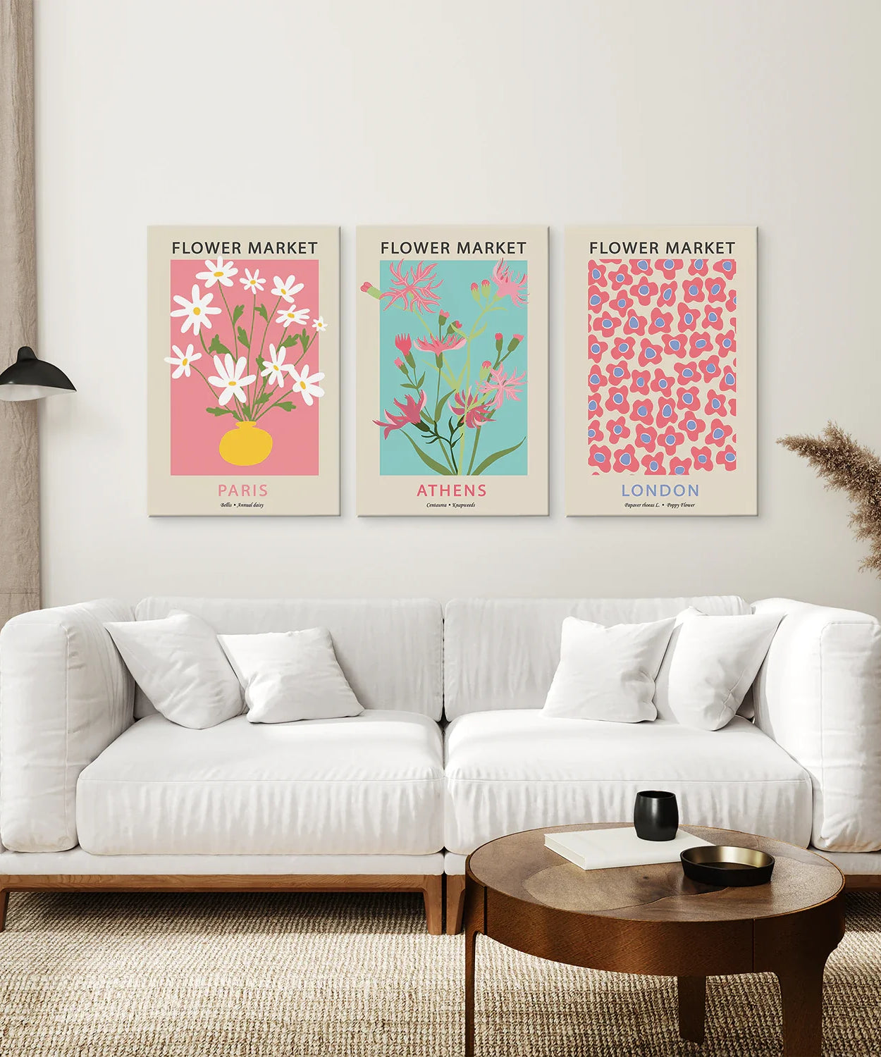 Flower Market Prints Set of 3 in Pink & Blue
