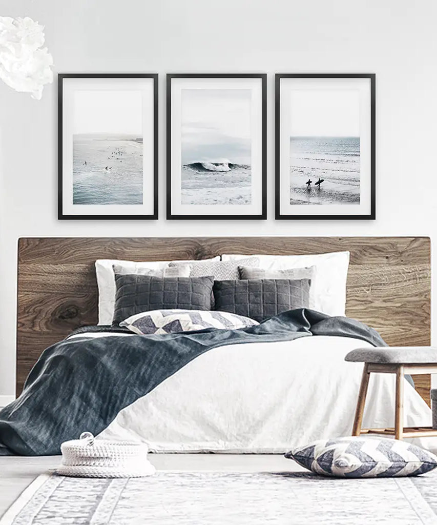 Navy Blue Surfing Wall Art. Set of 3 Prints