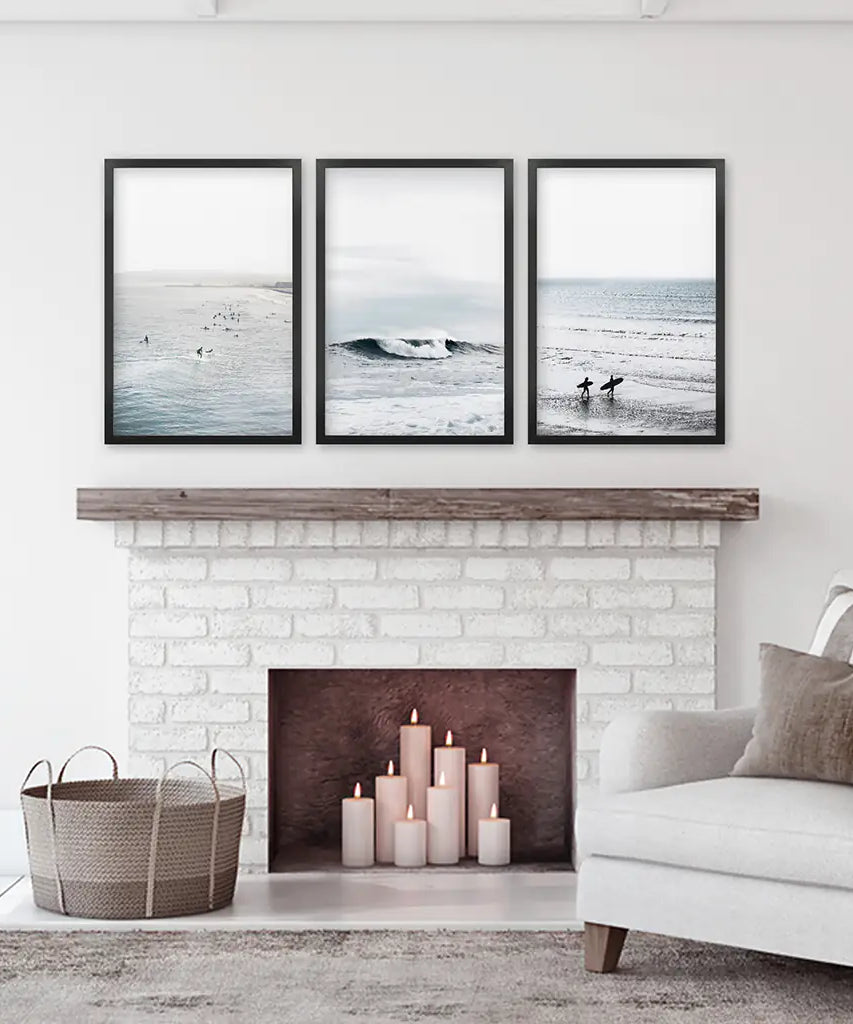 Navy Blue Surfing Wall Art. Set of 3 Prints