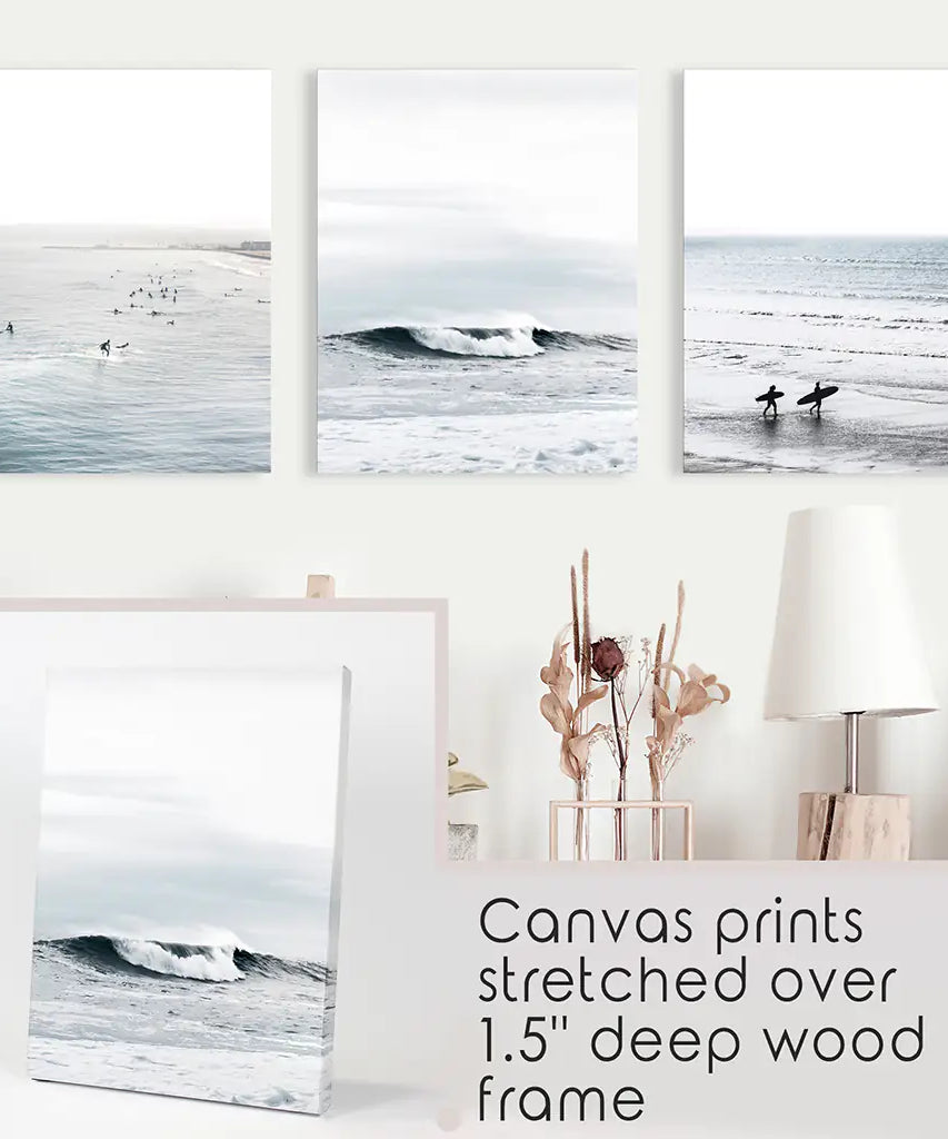 Navy Blue Surfing Wall Art. Set of 3 Prints