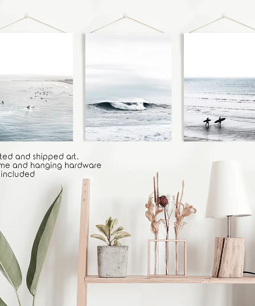 Navy Blue Surfing Wall Art. Set of 3 Prints