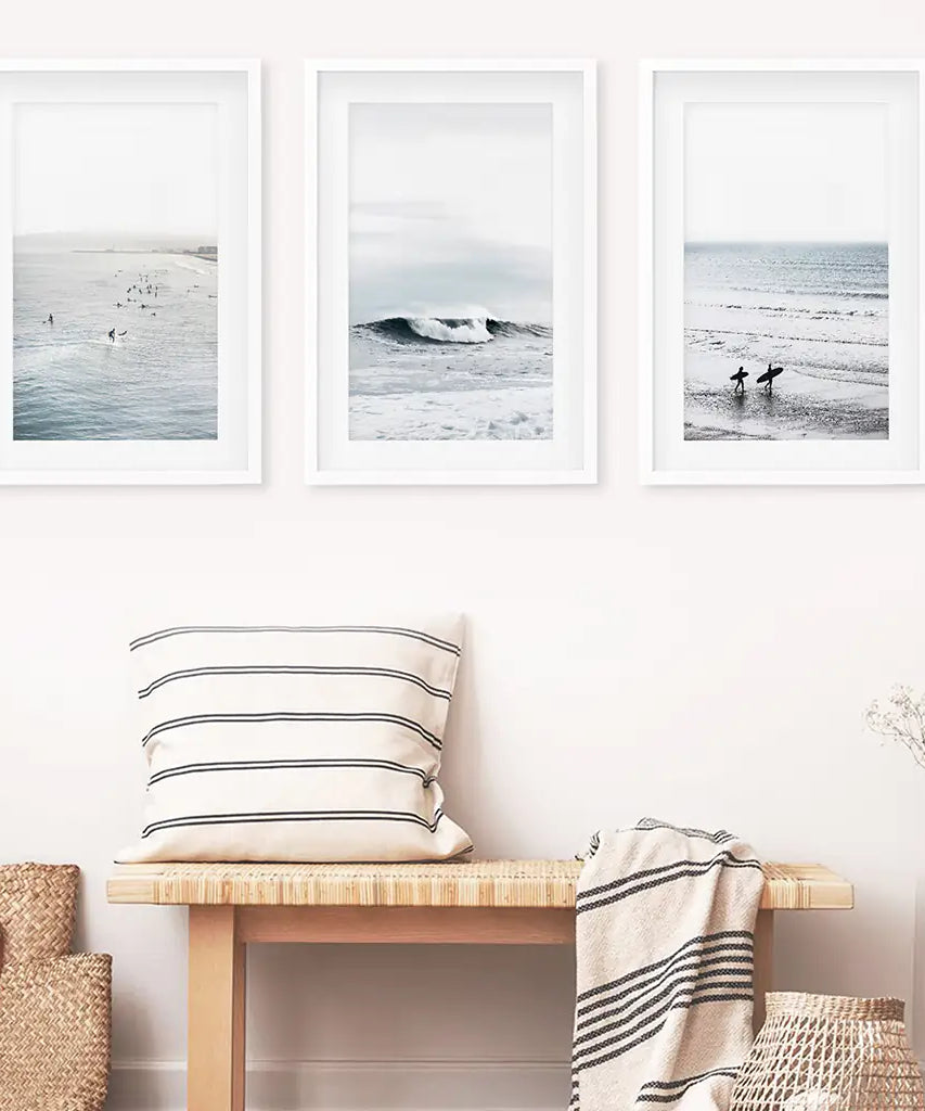 Navy Blue Surfing Wall Art. Set of 3 Prints